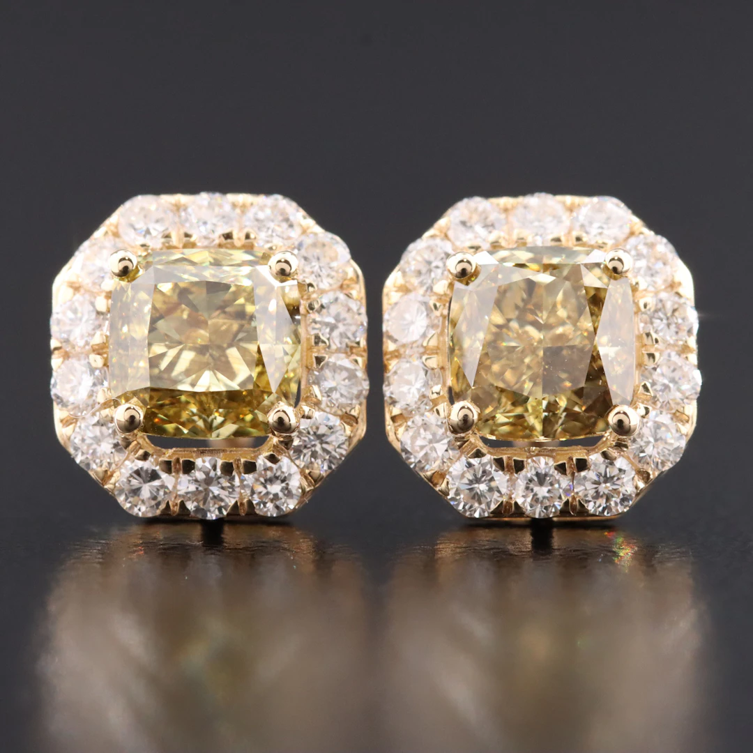 14K 2.87 CTW Lab Grown Diamond Earrings with Fancy Yellow Centers