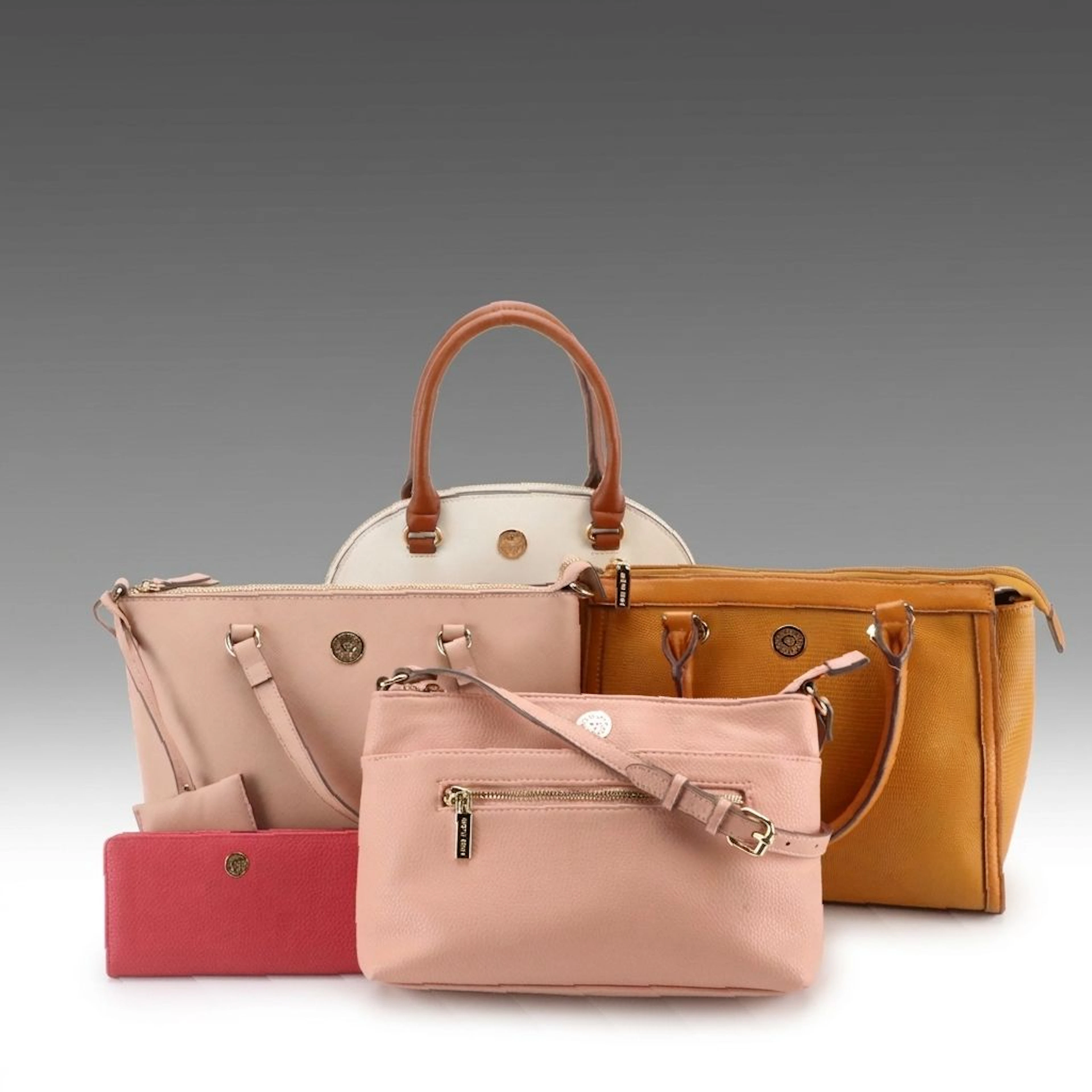 Anne Klein Zip Top Shoulder Bags and Bifold Wallet in Faux Leather