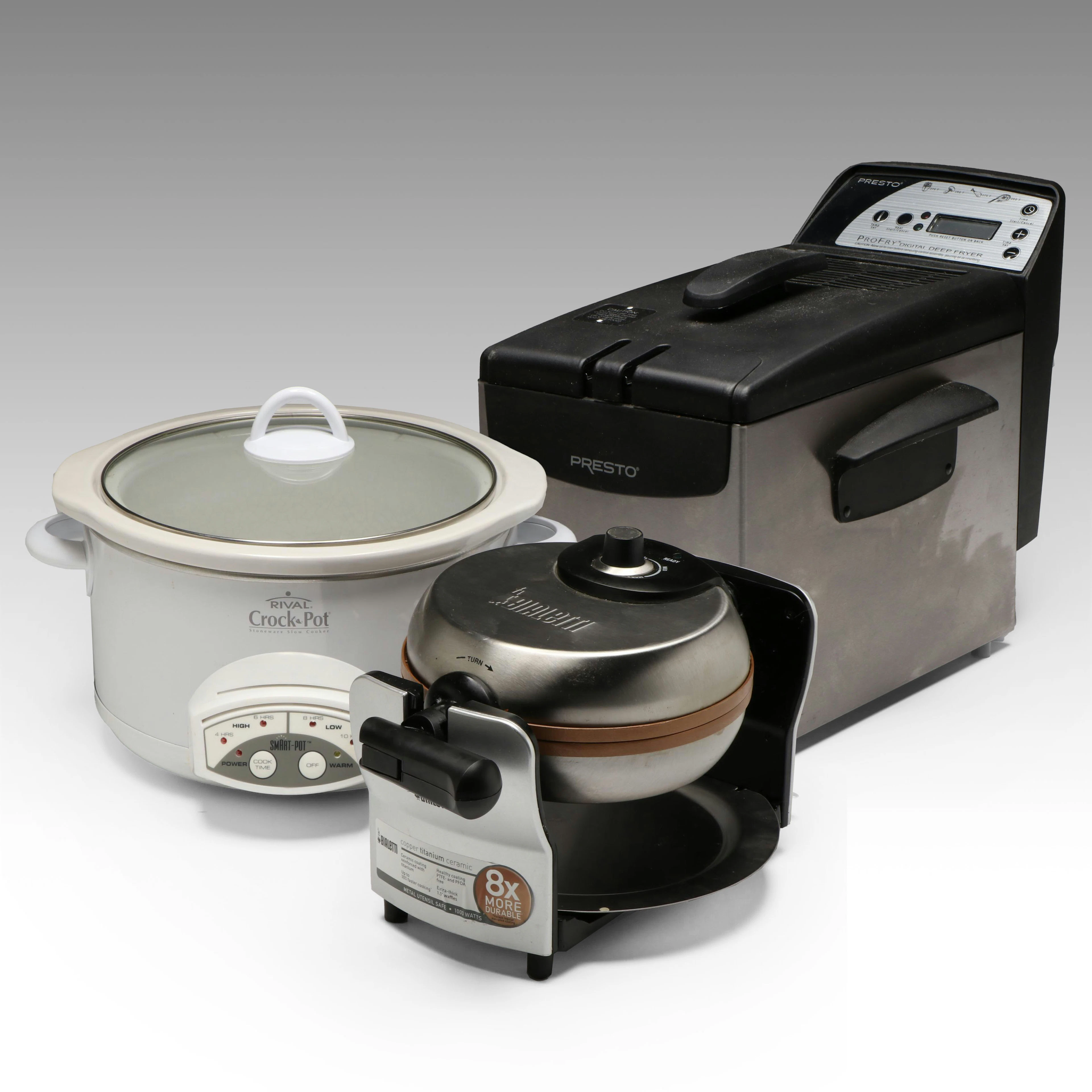 Rival Crock-Pot Slow Cooker, Bialetti Waffle Iron and Presto ProFry Deep Fryer