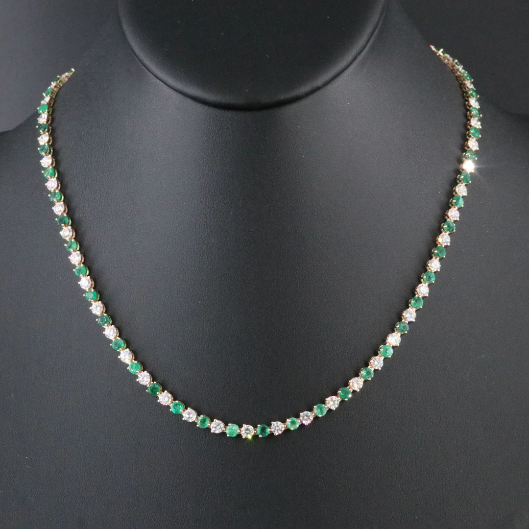 14K 7.08 CTW Emerald and 7.03 CTW Diamond Rivière Necklace