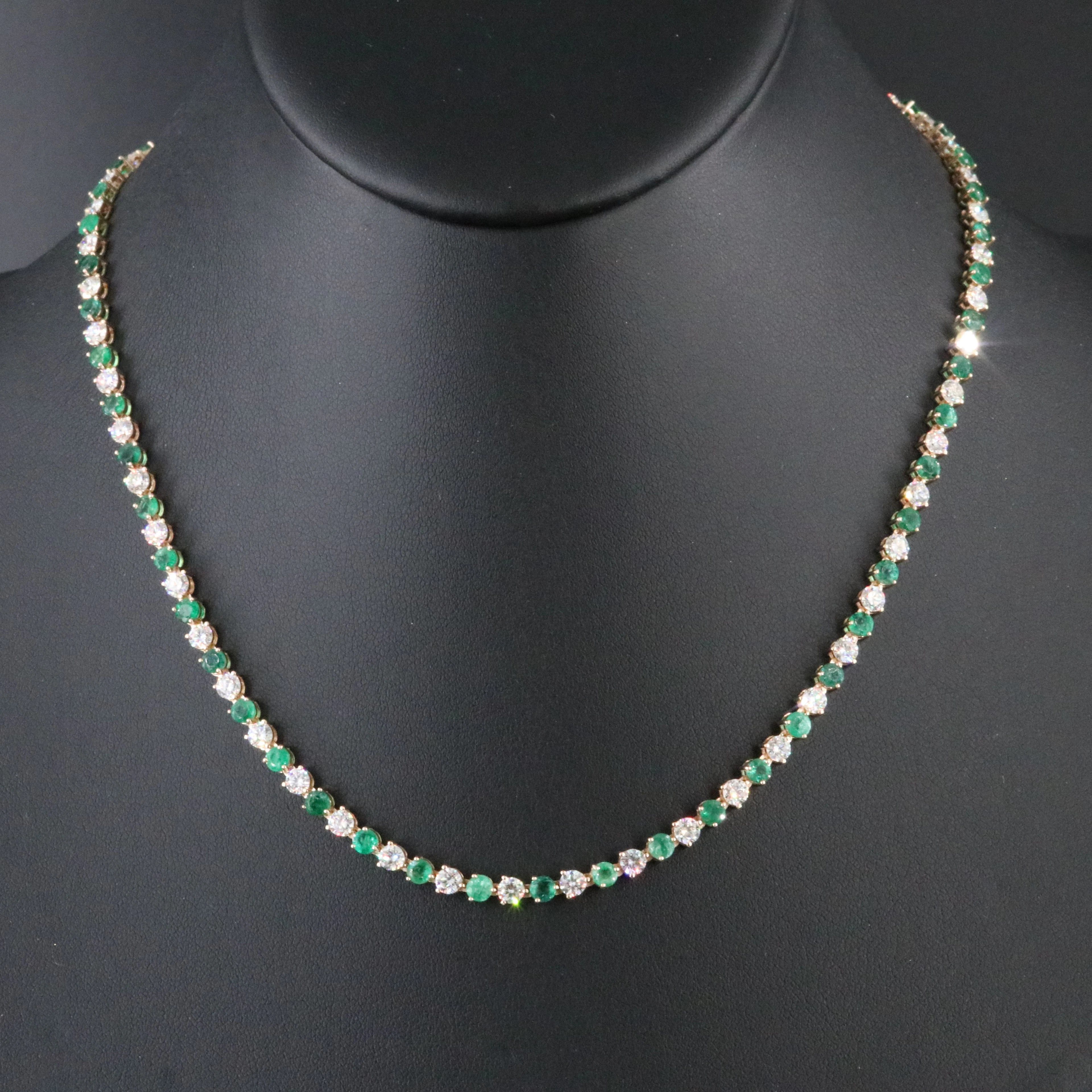 14K 7.08 CTW Emerald and 7.03 CTW Diamond Rivière Necklace