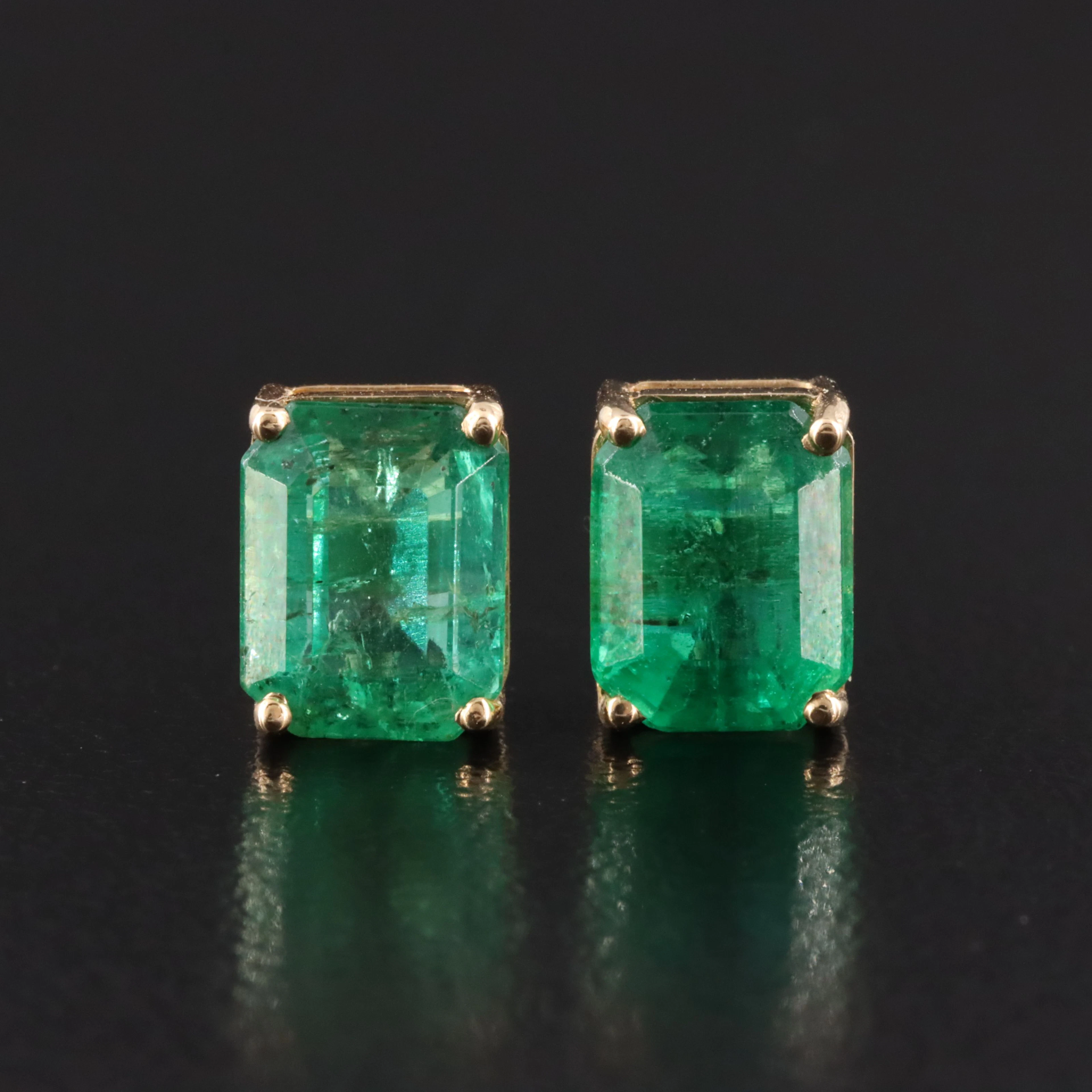 18K 2.87 CTW Zambian Emerald Stud Earrings with GIA Reports
