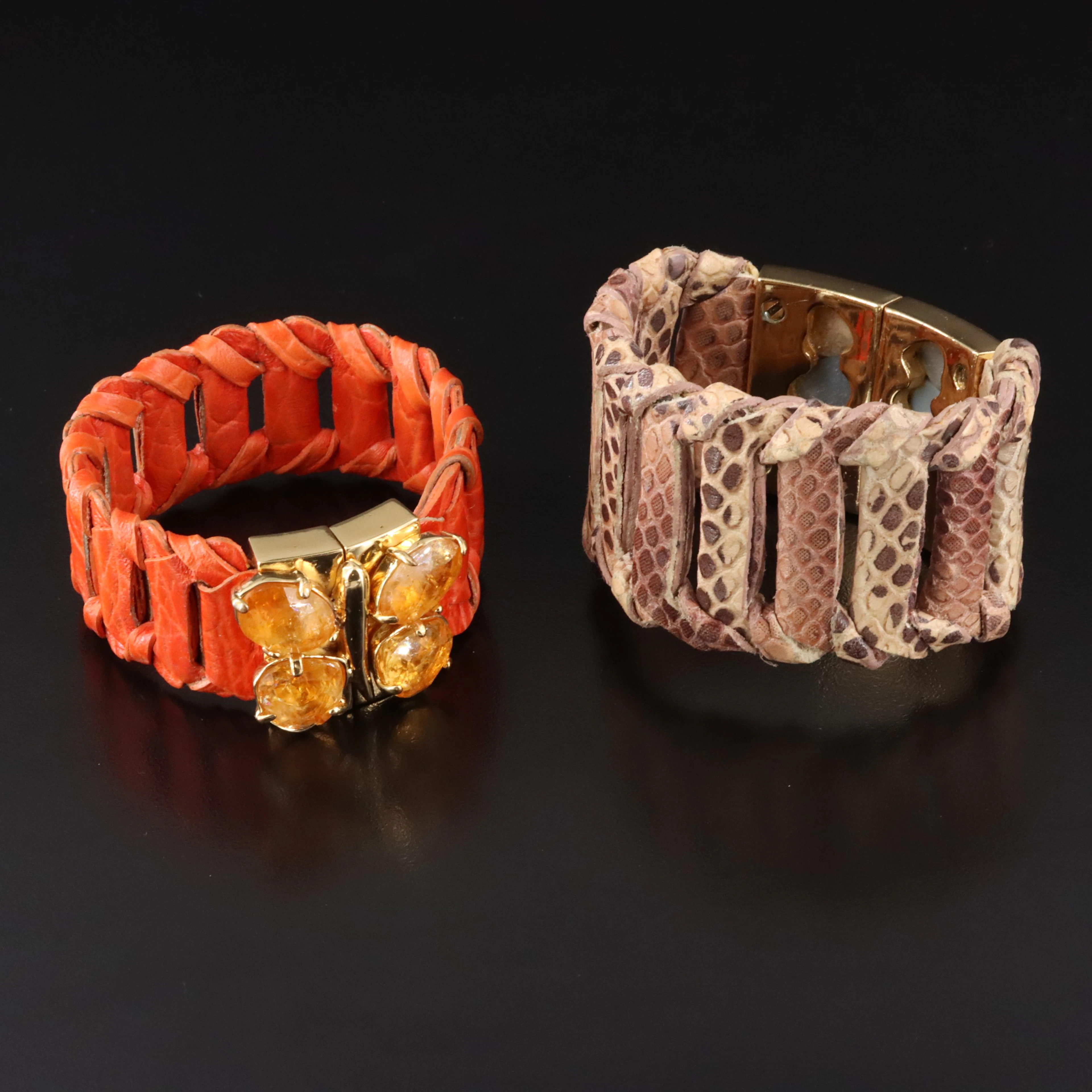 Fabrizio Giannone Woven Leather Bracelets with Citrine and Druzy