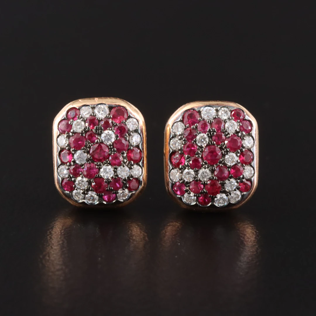 18K Rose Gold Ruby and Diamond Pavé Earrings