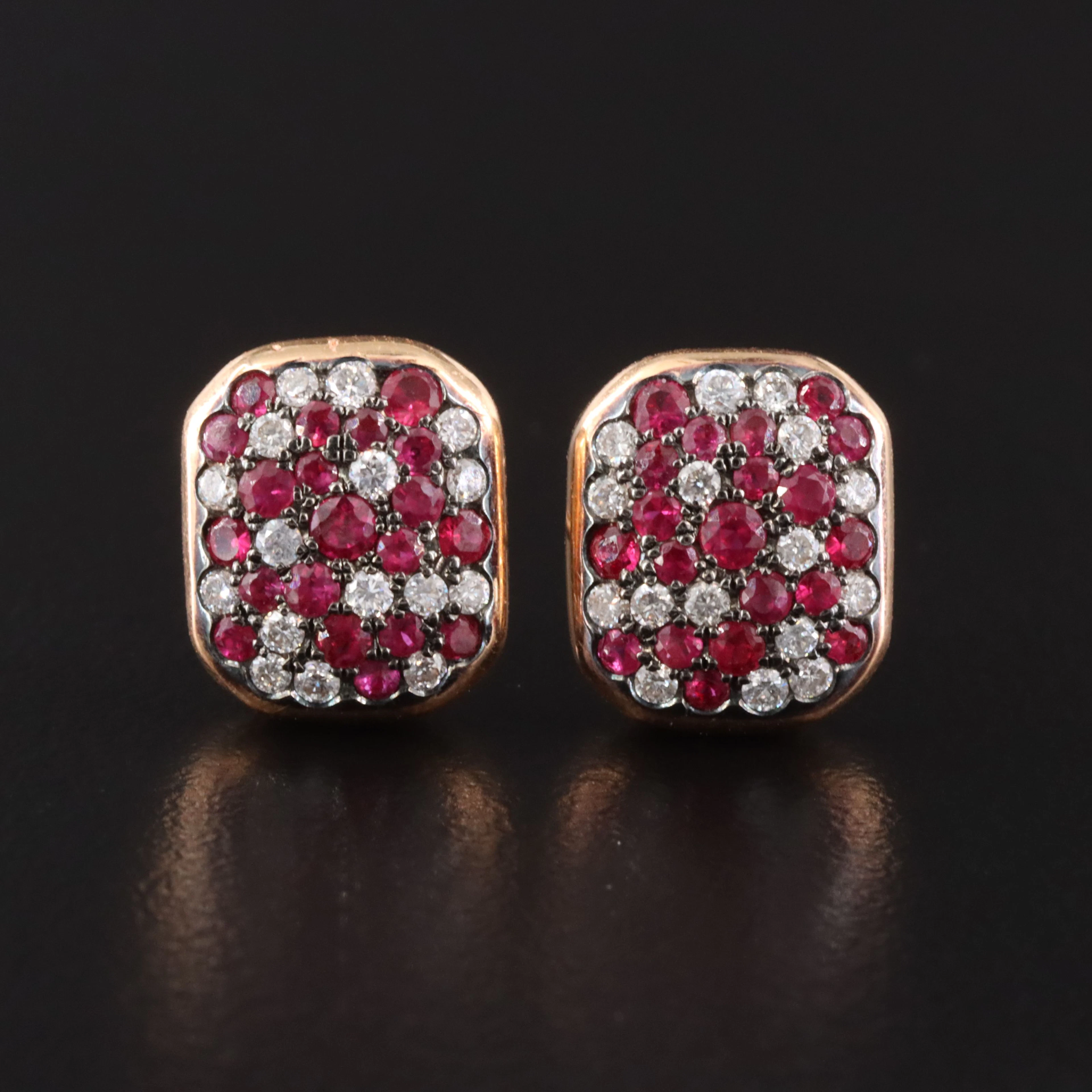 18K Rose Gold Ruby and Diamond Pavé Earrings