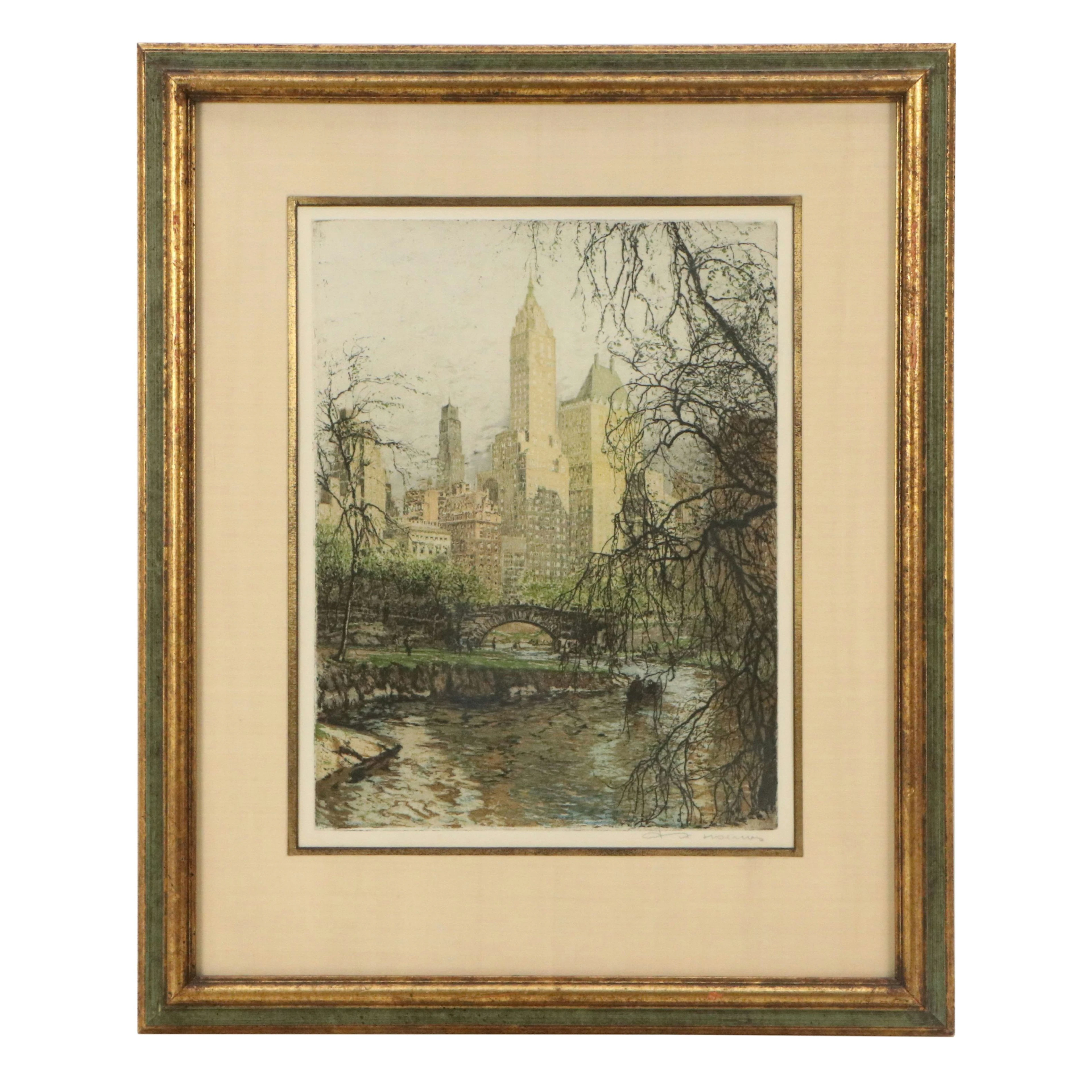 Tanna Kasimir-Hoernes Etching à la Poupée "New York, Central Park," 20th C.