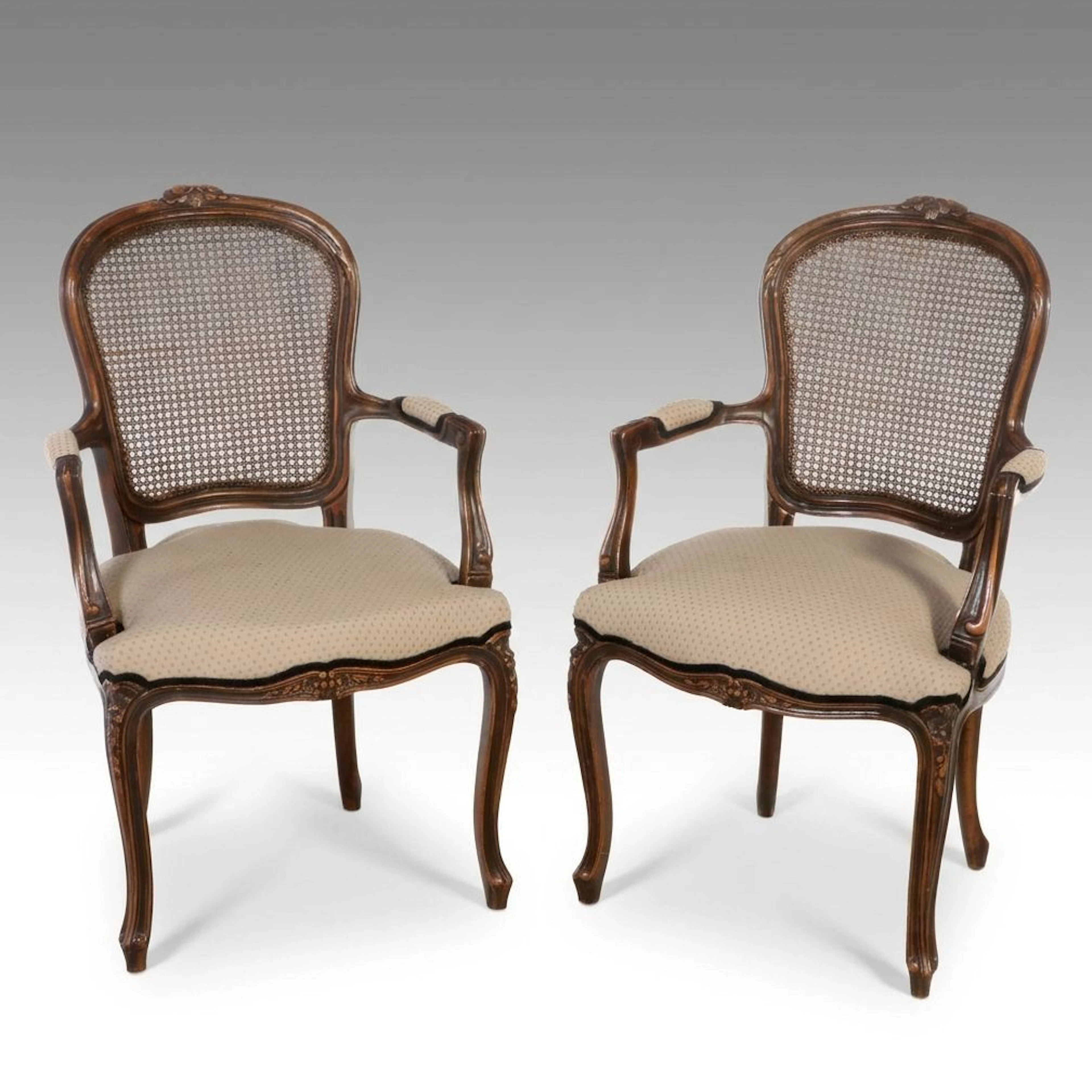 Pair of Wernermeier Inc. Louis XV Style Armchairs with Cane Backs