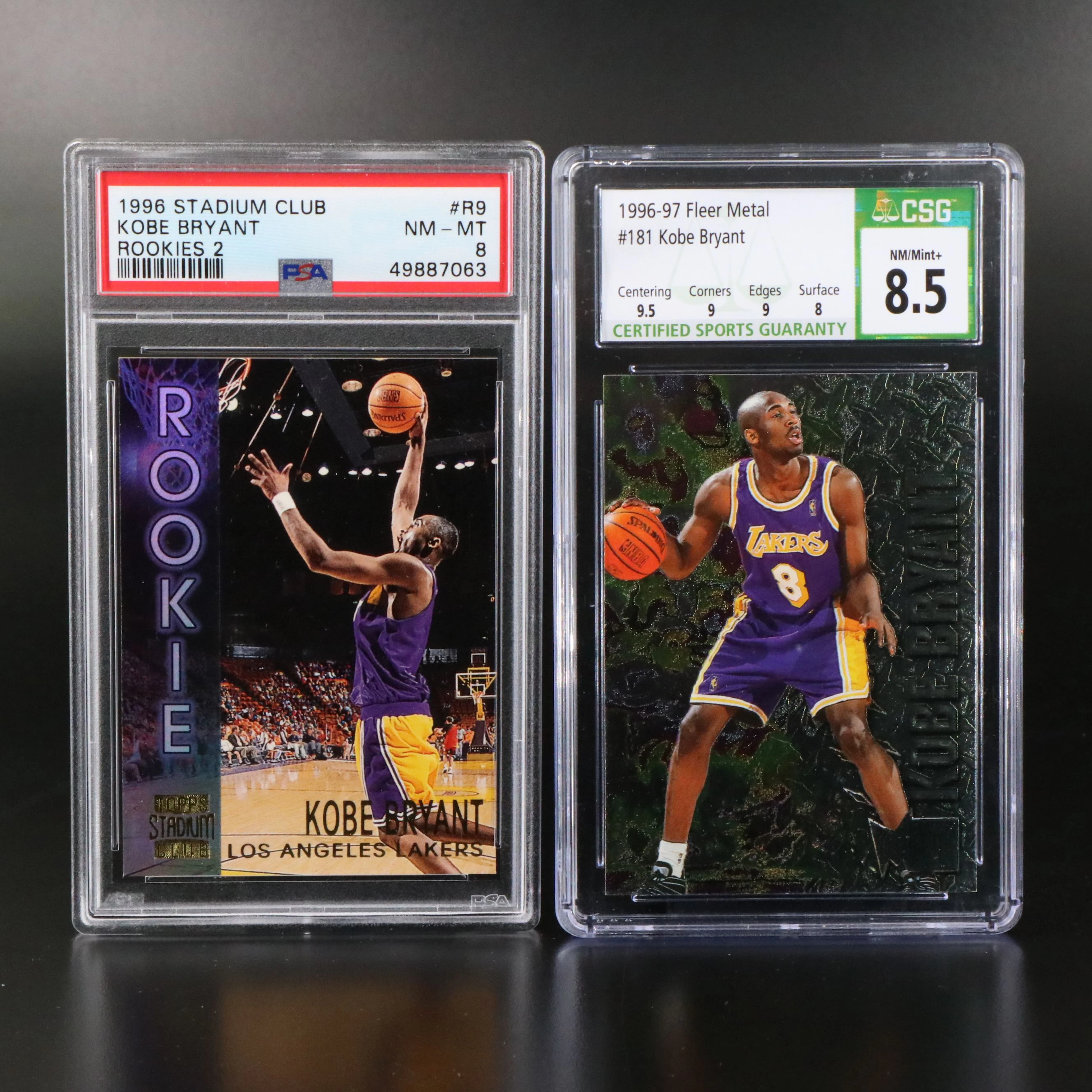 1996 Stadium Club and Fleer Metal Kobe Bryant Graded Rookie Basketball Cards