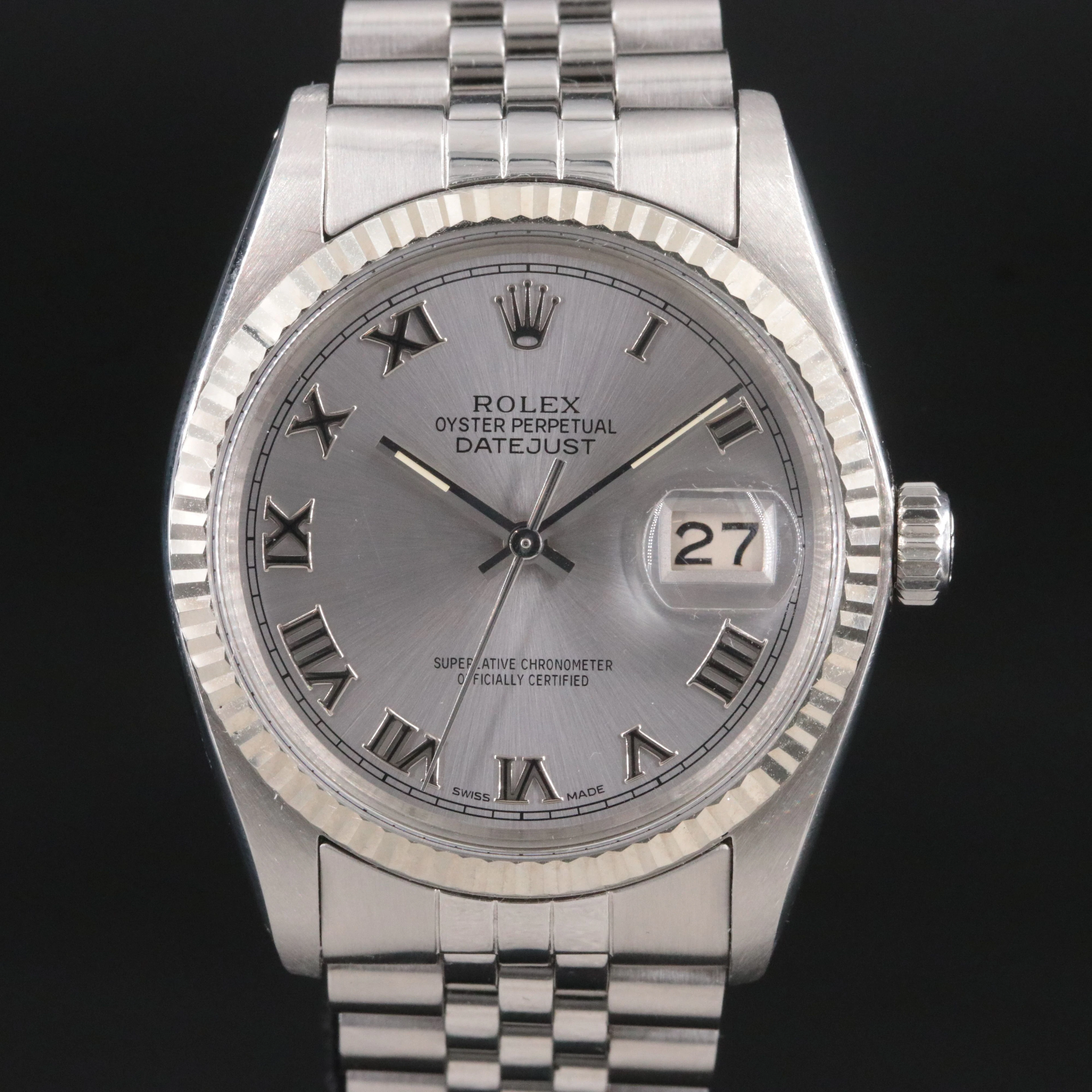 1977 Rolex 18K & Steel Slate Gray Roman Dial Datejust Ref. 16014 Watch