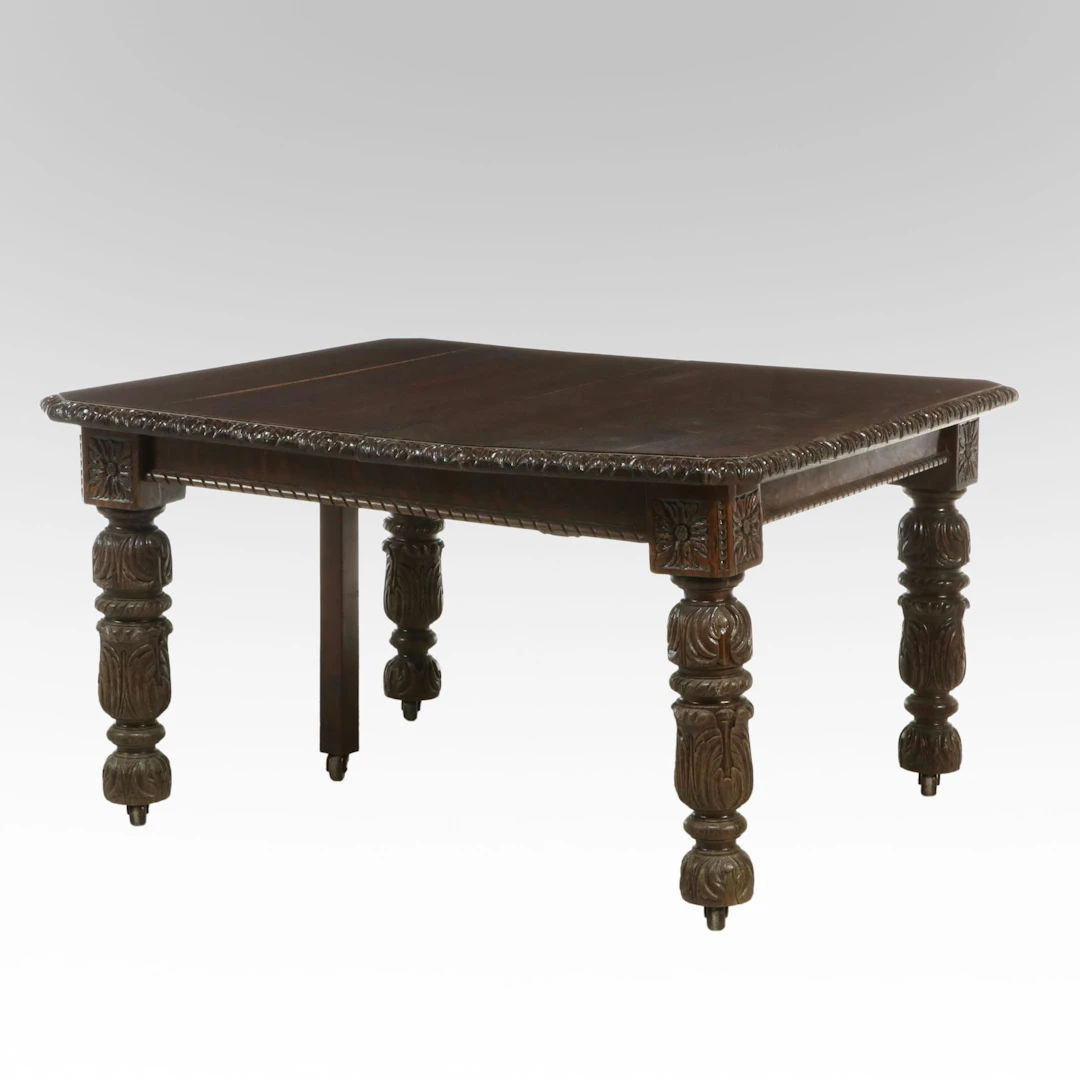 James Shoolbred & Co. Victorian Carved Oak Dining Table, Late 19th/Early