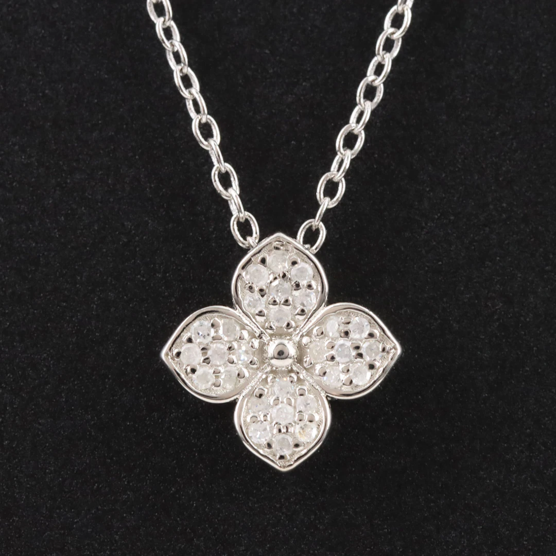 Zoey Blush Sterling Flower Pendant Necklace with Diamond Accents