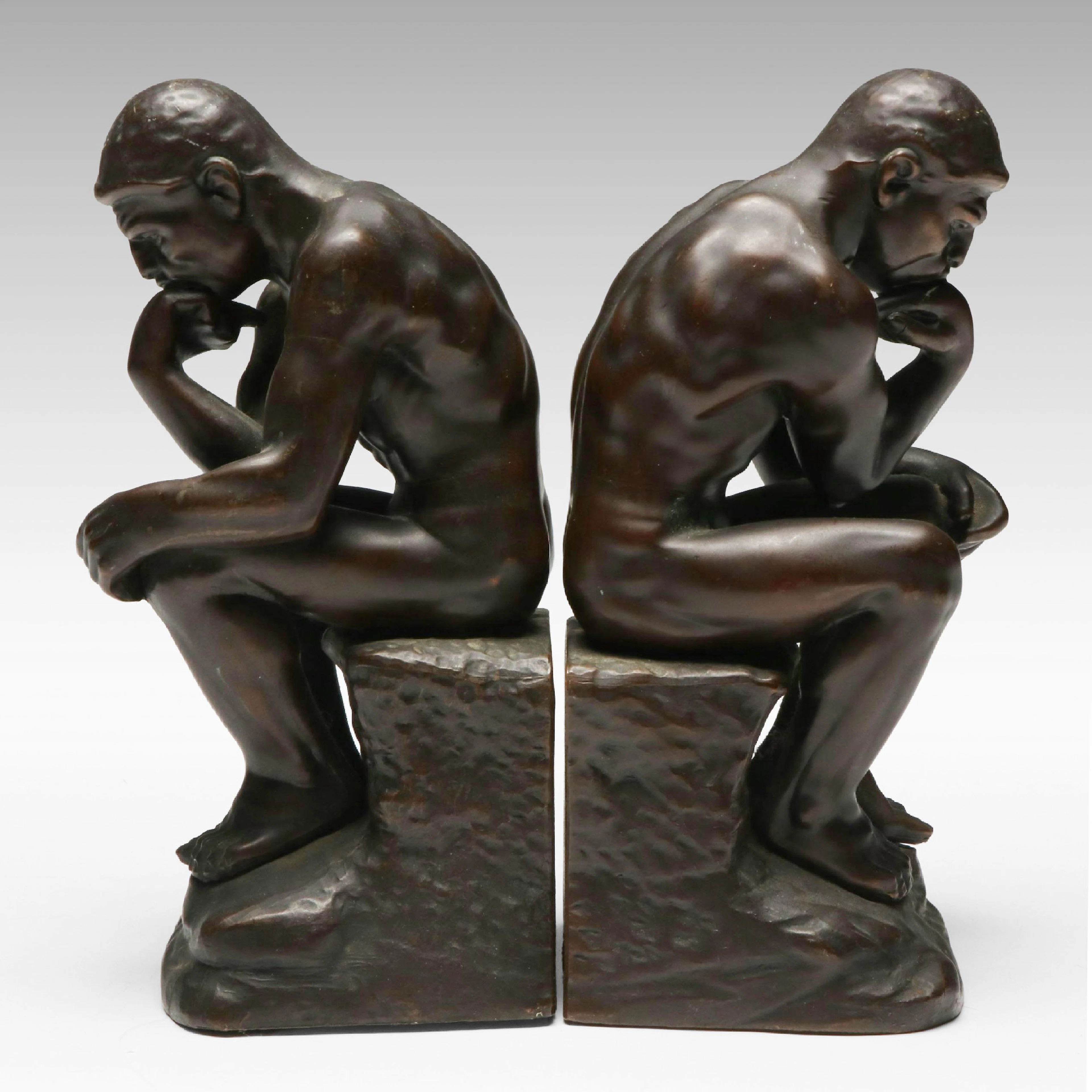 Pair of Male Form Bookends after "The Thinker" by Auguste Rodin