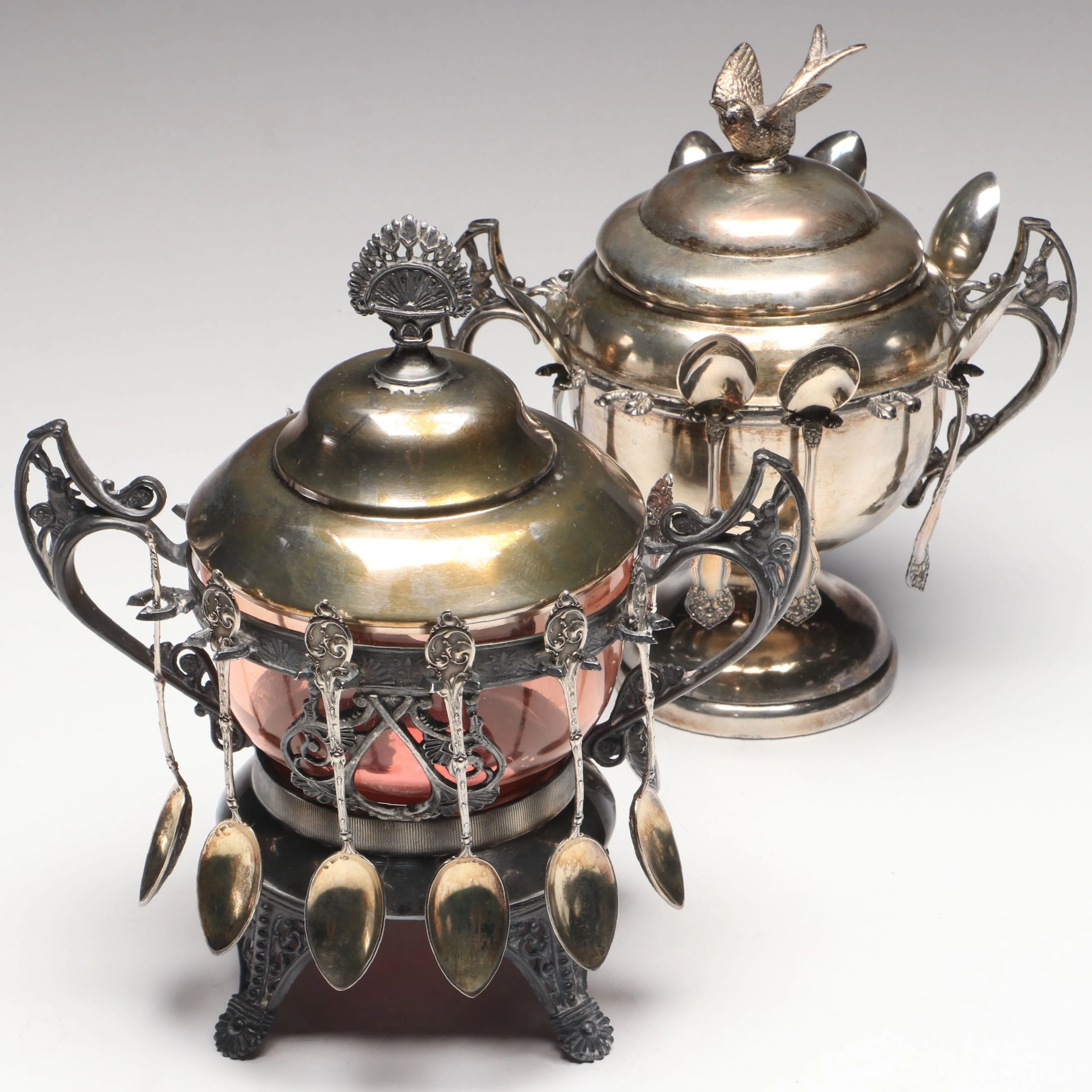 Wm. Rogers Bird Finial and Other Silver Plated Sugar Bowl, Early 20th C.