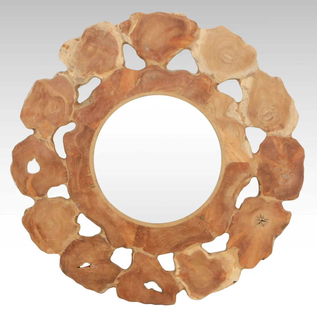 Rustic Round Wall Mirror with Live Edge Wood Slab Frame