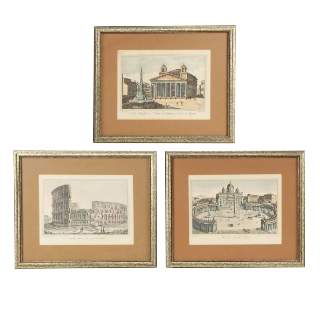 Collection of Architectural Hand-Colored Lithographic Prints
