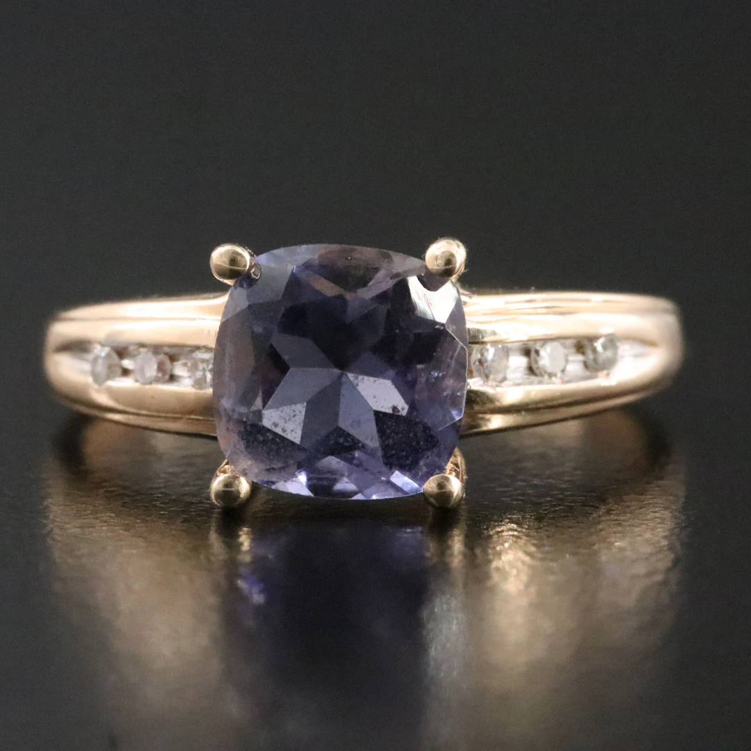 14K Iolite and Diamond Ring
