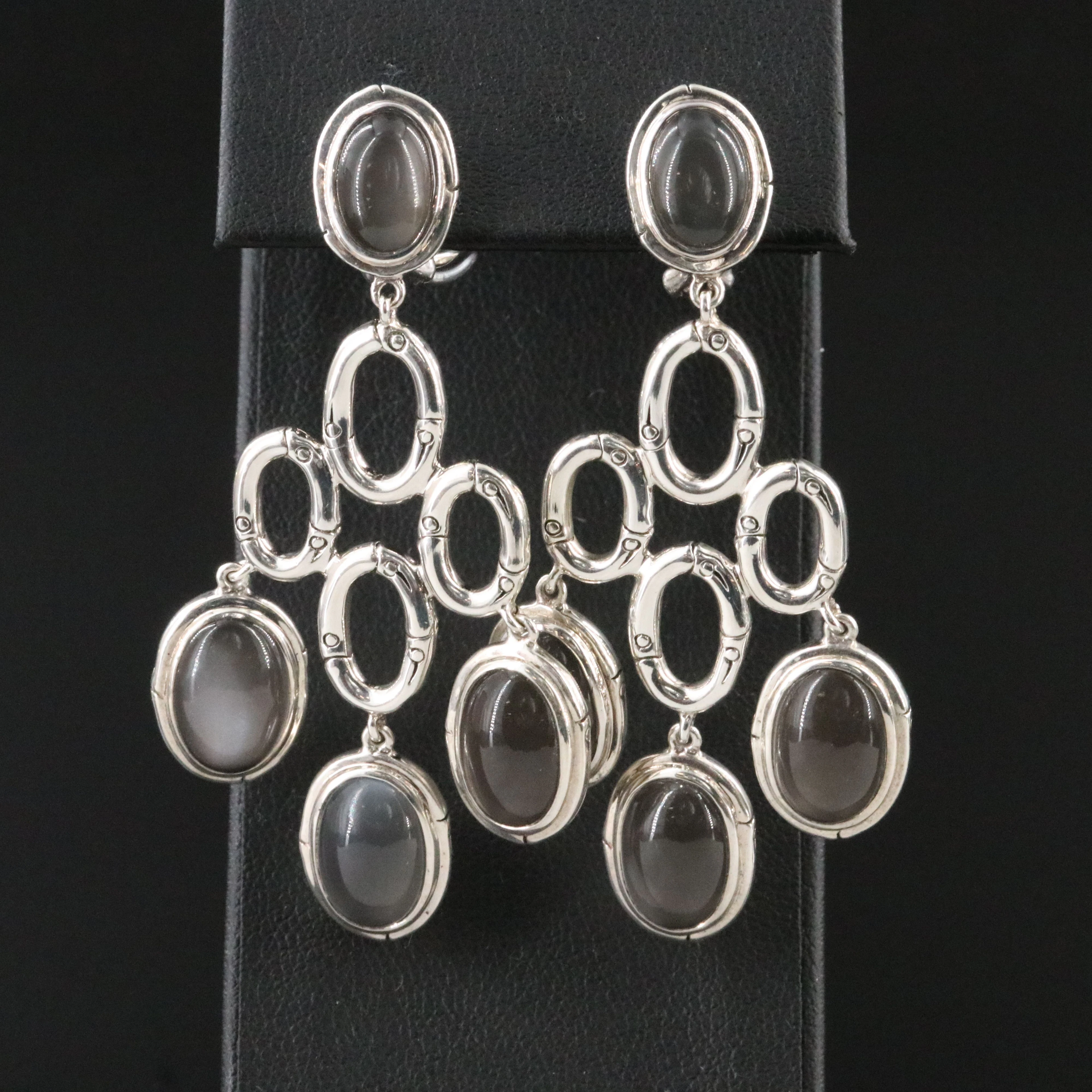 John Hardy Bamboo Sterling and Agate Girandole Style Drop Earrings