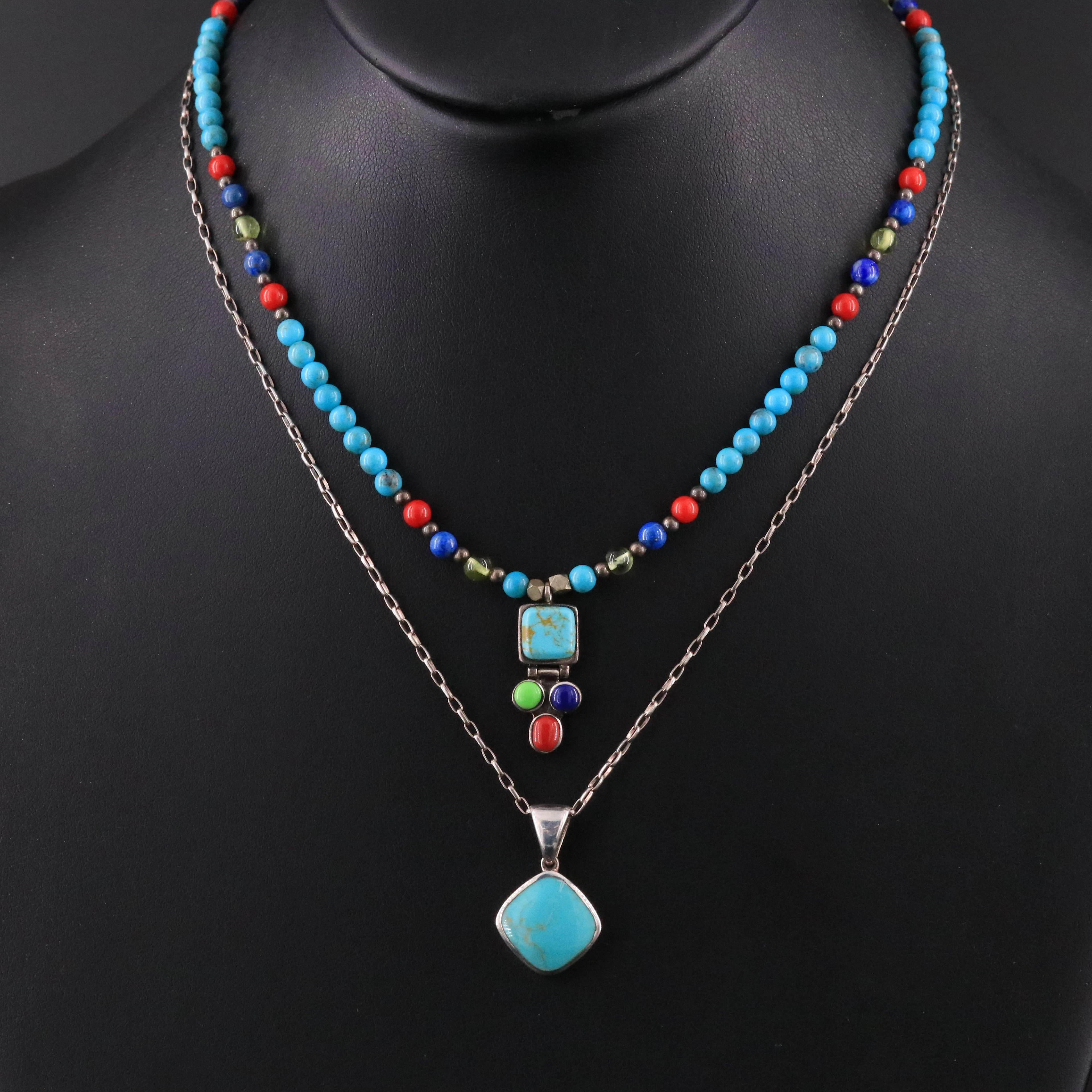 Page Wallace Designs & Pendant Sterling Turquoise and Lapis Lazuli Necklaces
