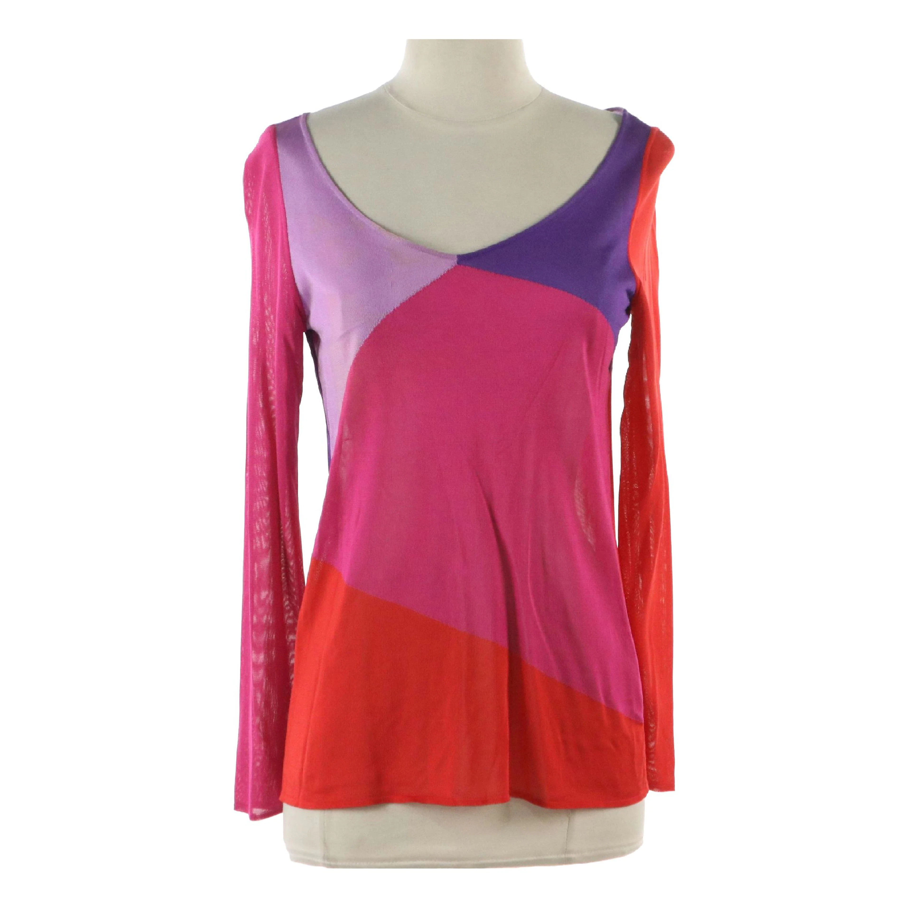 Giorgio Armani Knit Geometric Colorblock Long Sleeve Top
