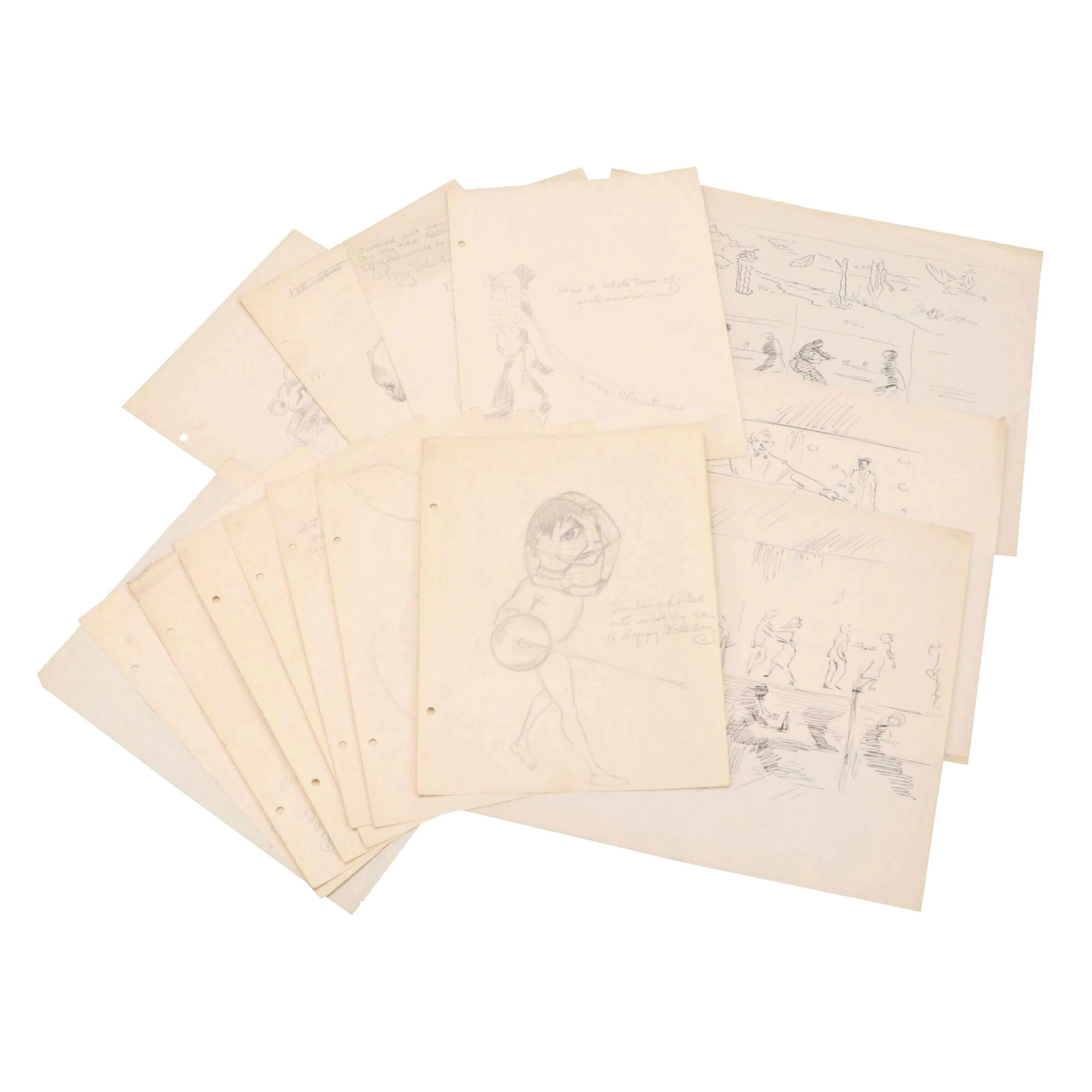 Collection of Harvey Shepard Holiday Card Illustrations and Other Drawings
