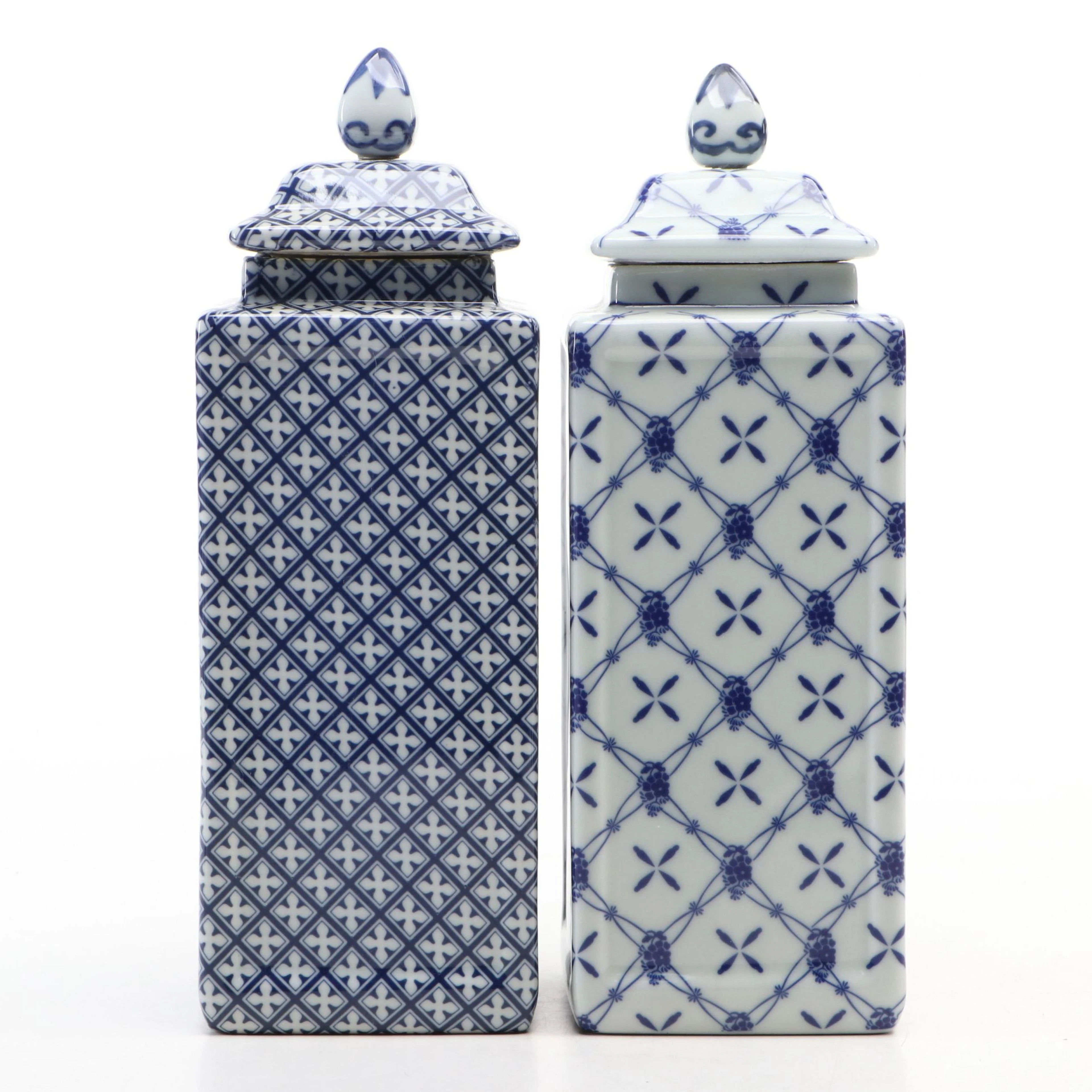 Chinese Style Porcelain Cube Shaped Ginger Jars