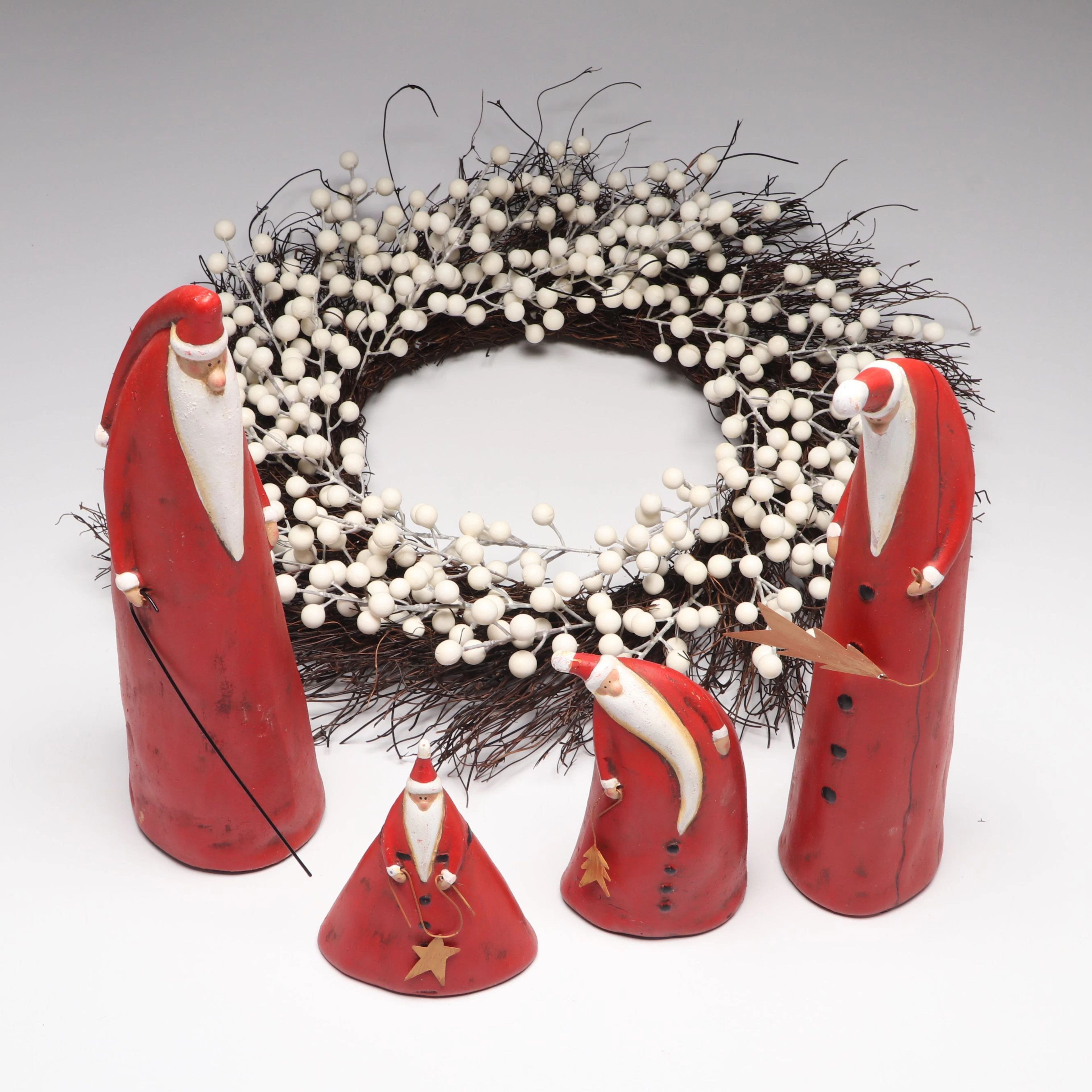 Artificial Winter Wreath with Stylized Santa Figurines