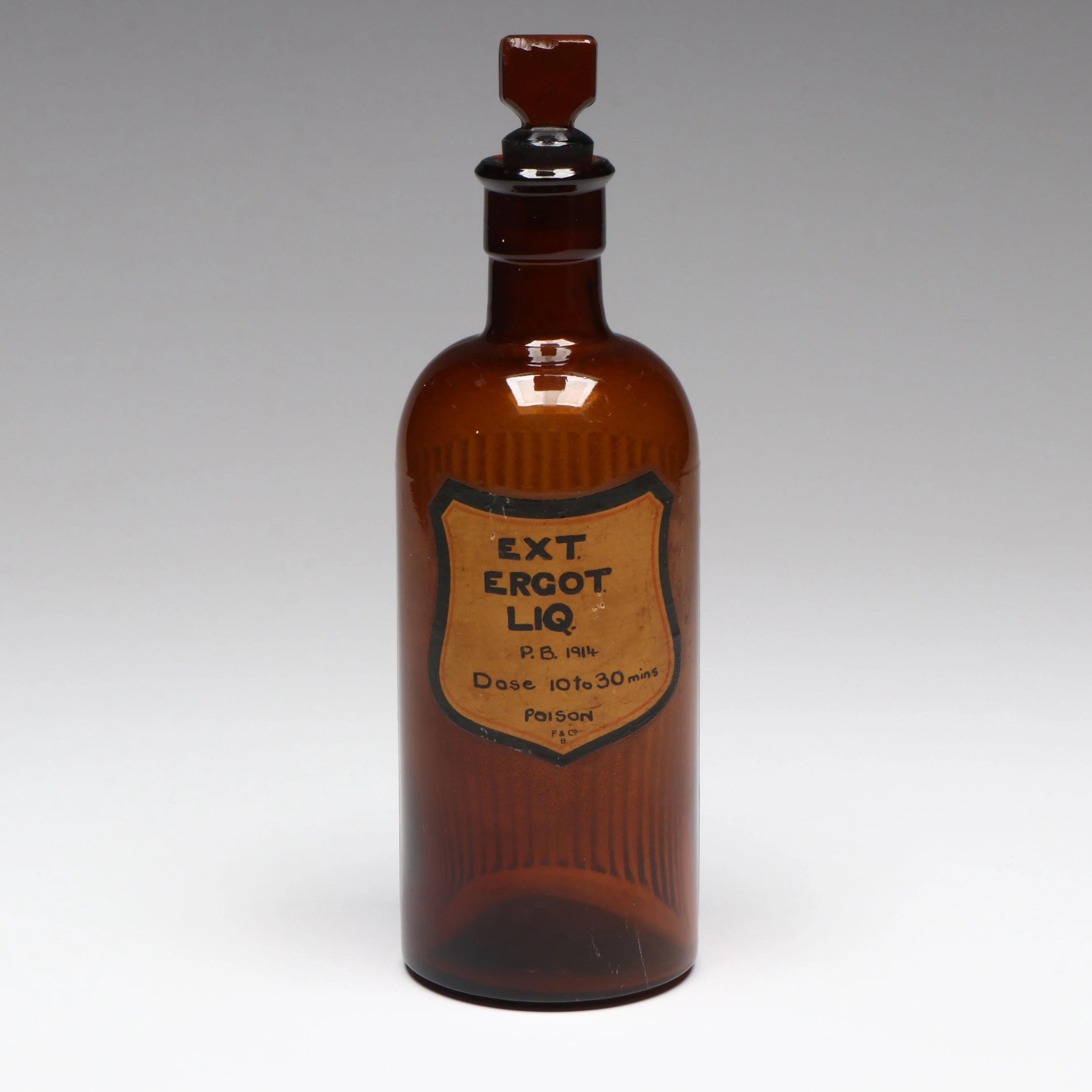 Antique Liquid Extract of Ergot Amber Glass Apothecary Bottle