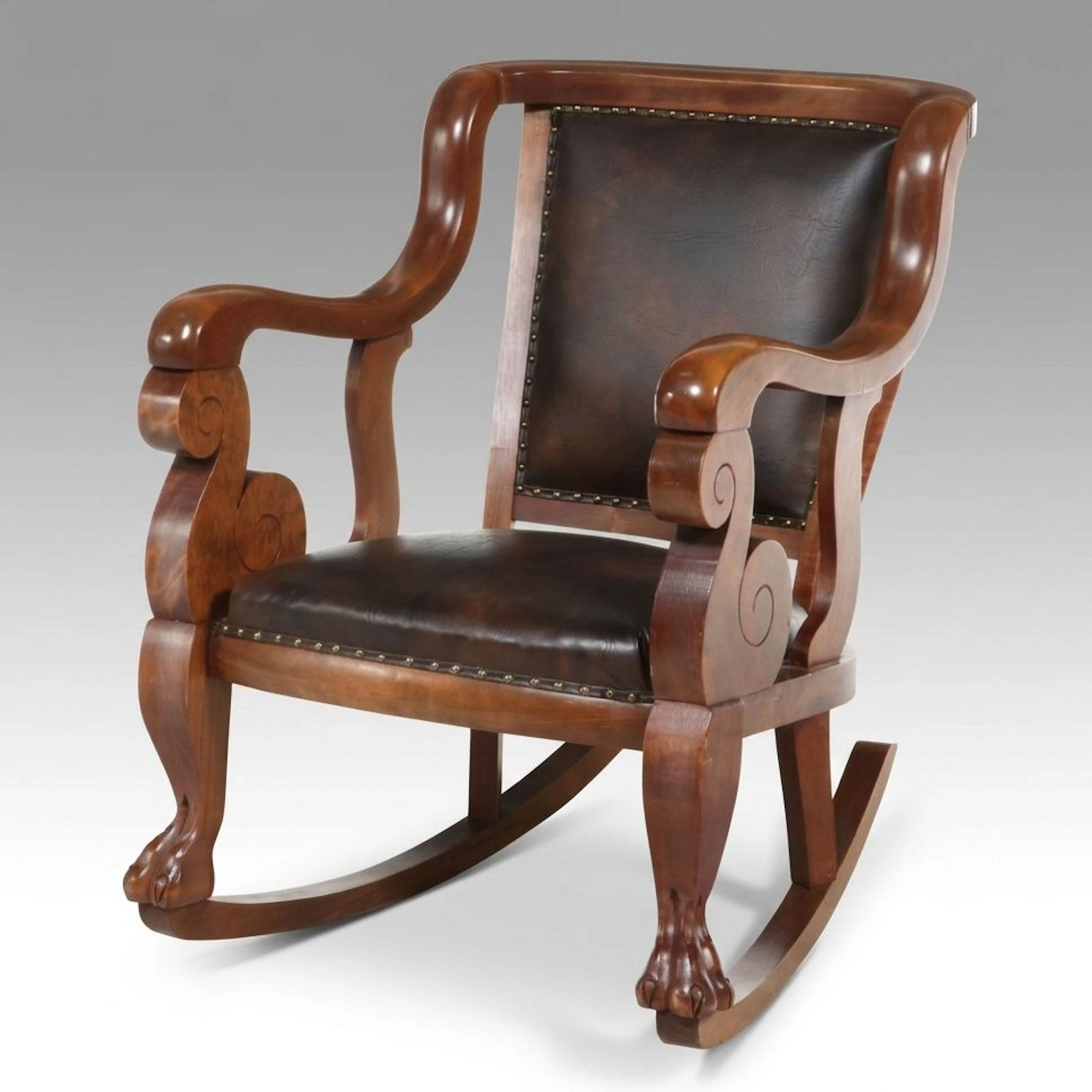 American Empire Revival Mahogany Upholstered Rocking Chair, Early 20th Century