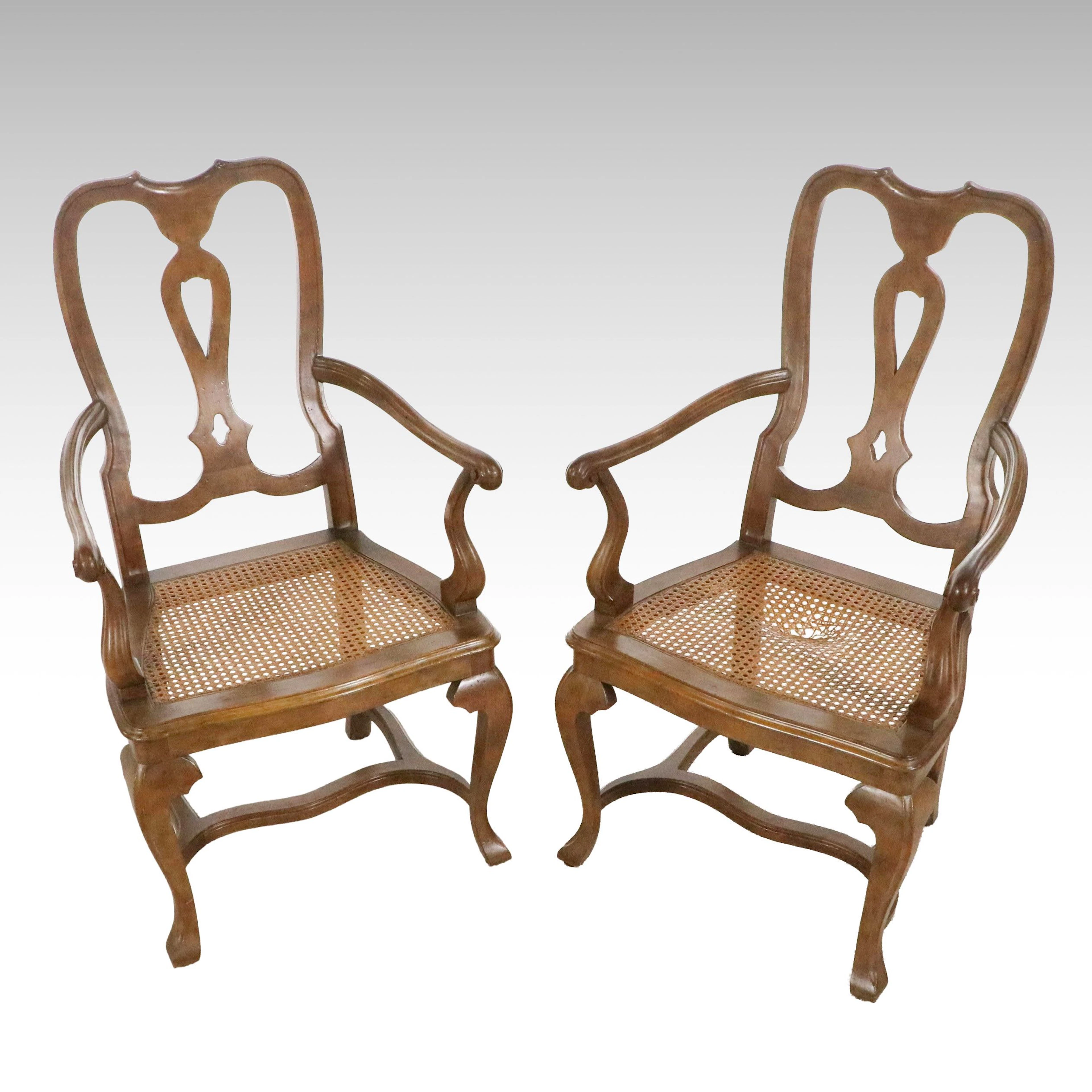 Pair of Baker Furniture French Country Style Caned Cherry Armchairs