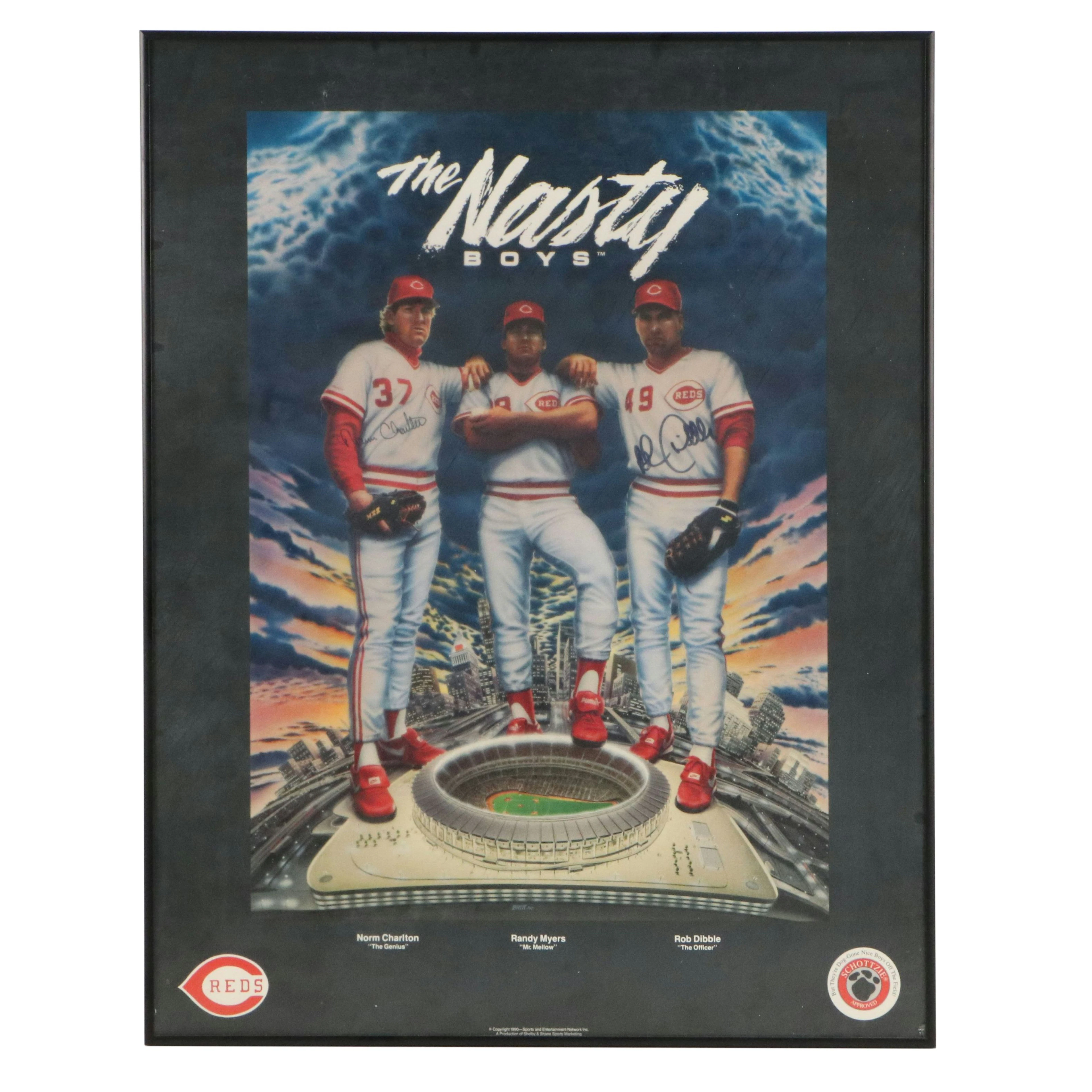 1990 Cincinnati Reds "The Nasty Boys" Signed and Framed Poster