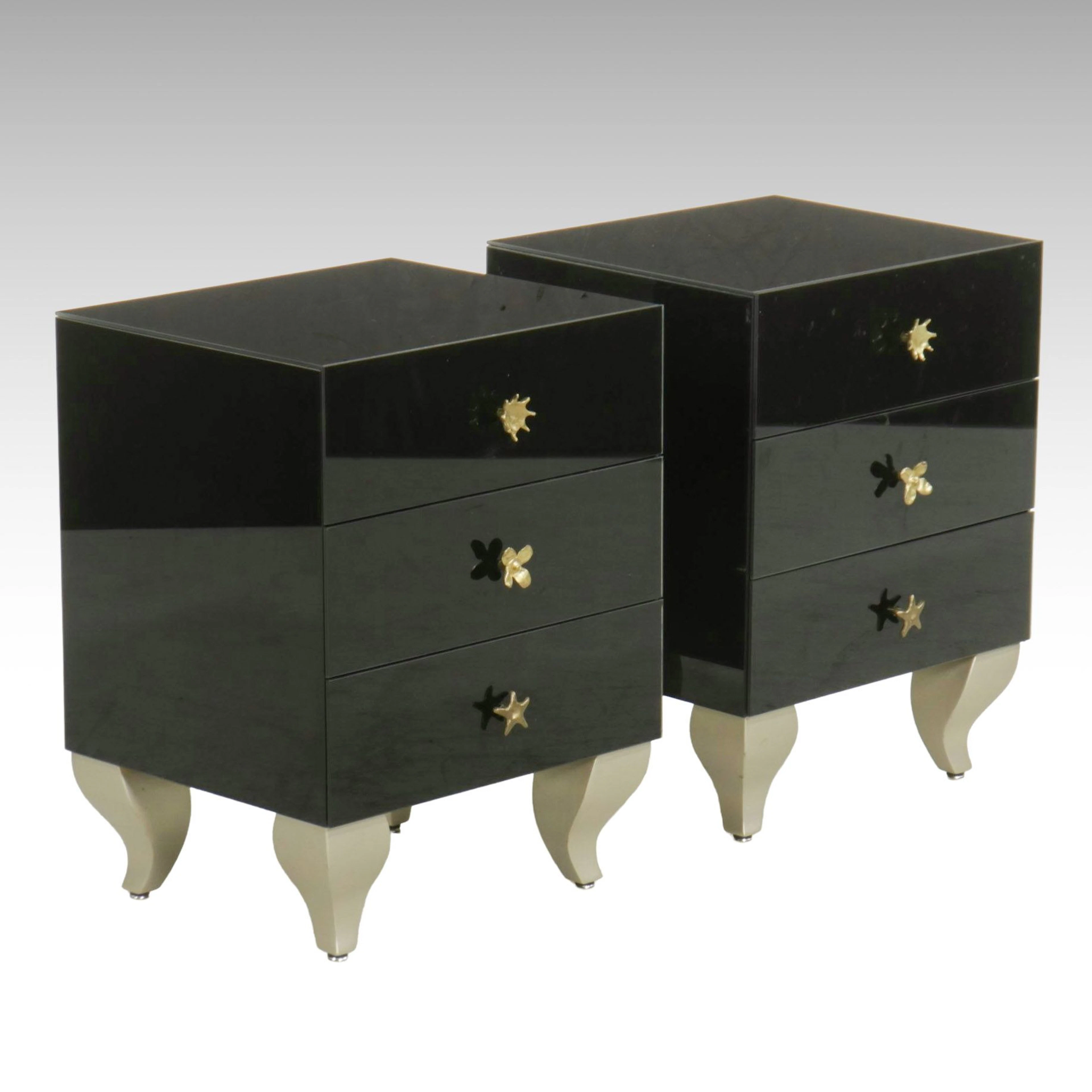 Pair of Modern Three Drawer Nightstands