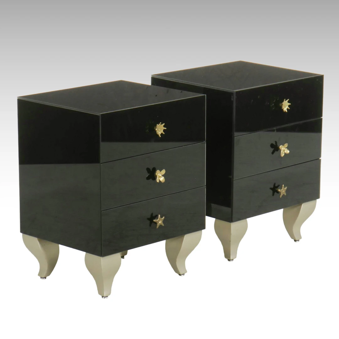 Pair of Modern Three Drawer Nightstands