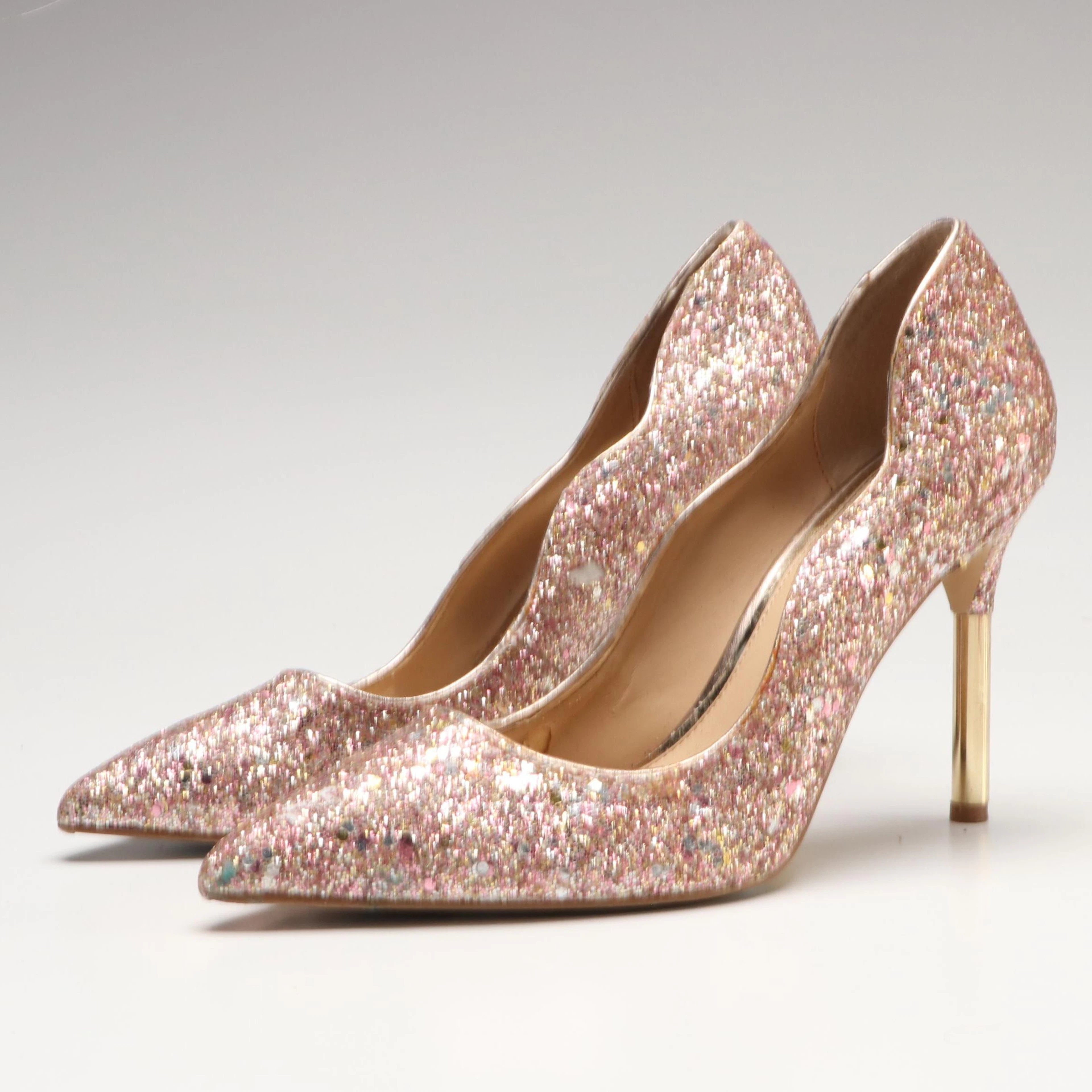 Jewel Badgley Mischka Rose Gold Glitter Pumps