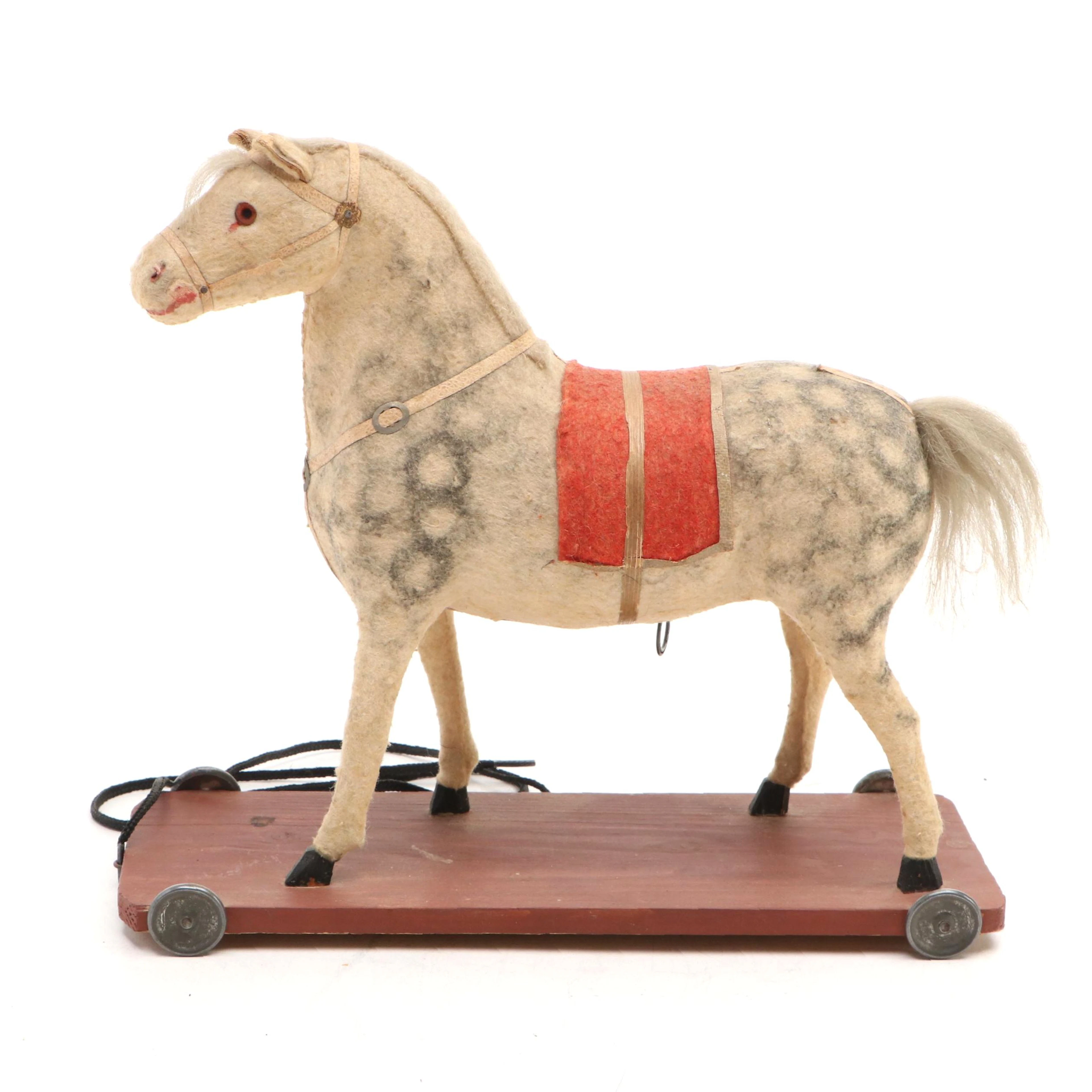 Handmade Felt Dapple Gray Horse Antique Pull Toy