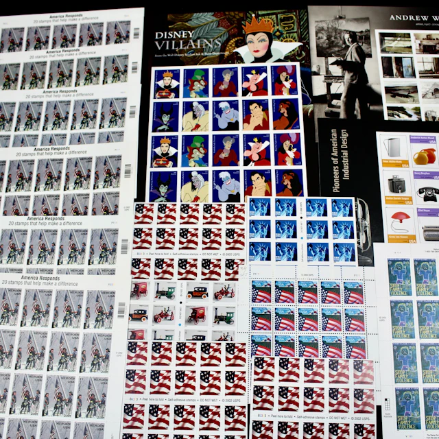 Sixteen Miniature U.S. Postage Stamp Sheets of Forever Stamps