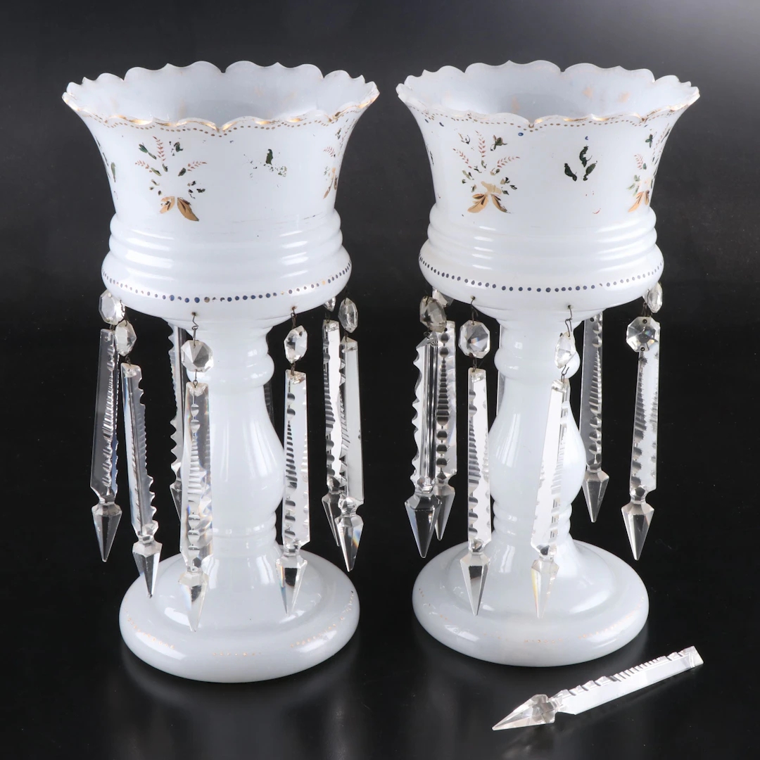 Victorian Style Hand-Painted Glass Mantle Lusters