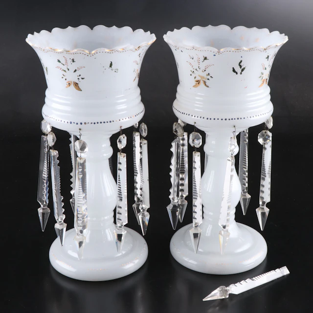 Victorian Style Hand-Painted Glass Mantle Lusters