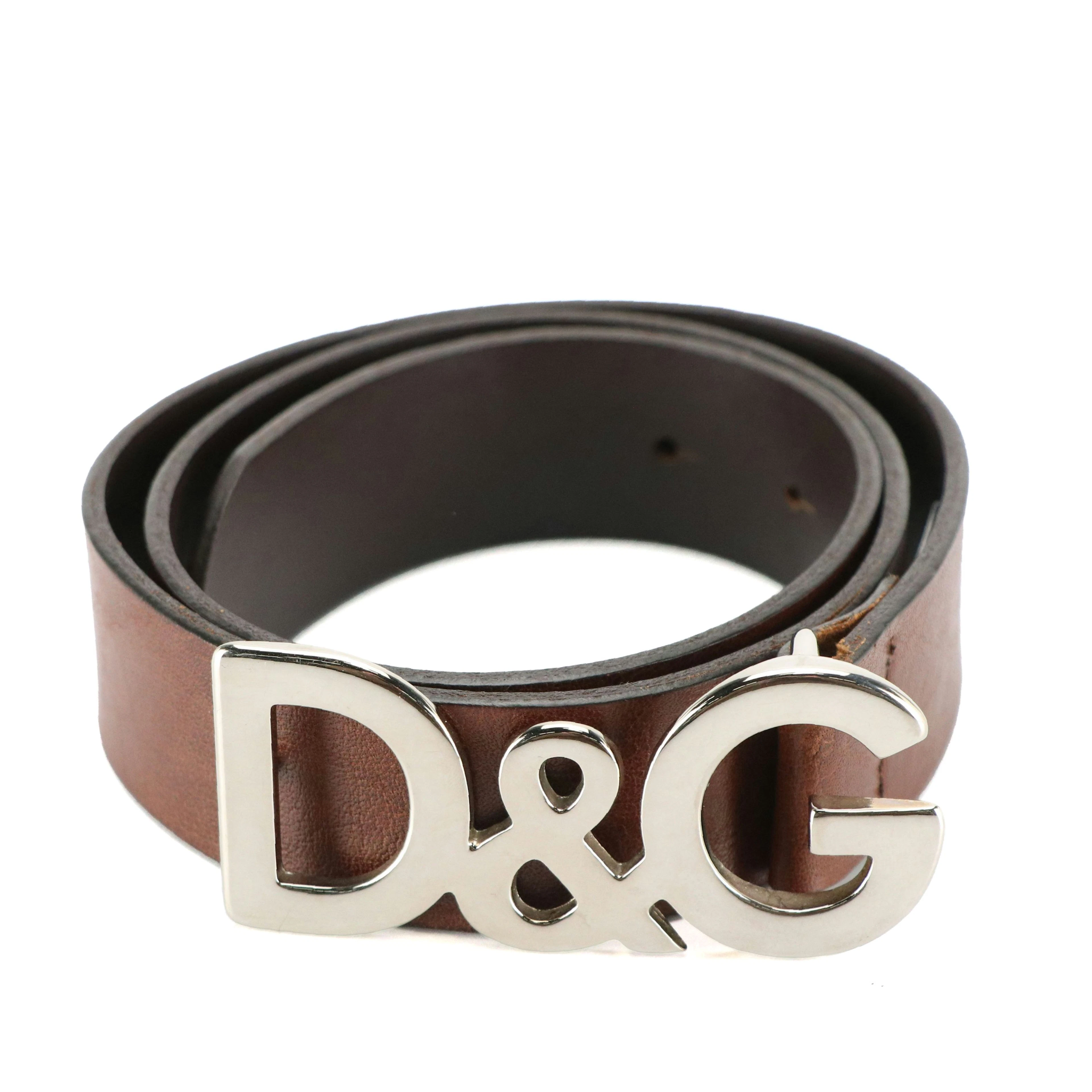 Dolce & Gabbana Brown Leather Belt with D & G Buckle