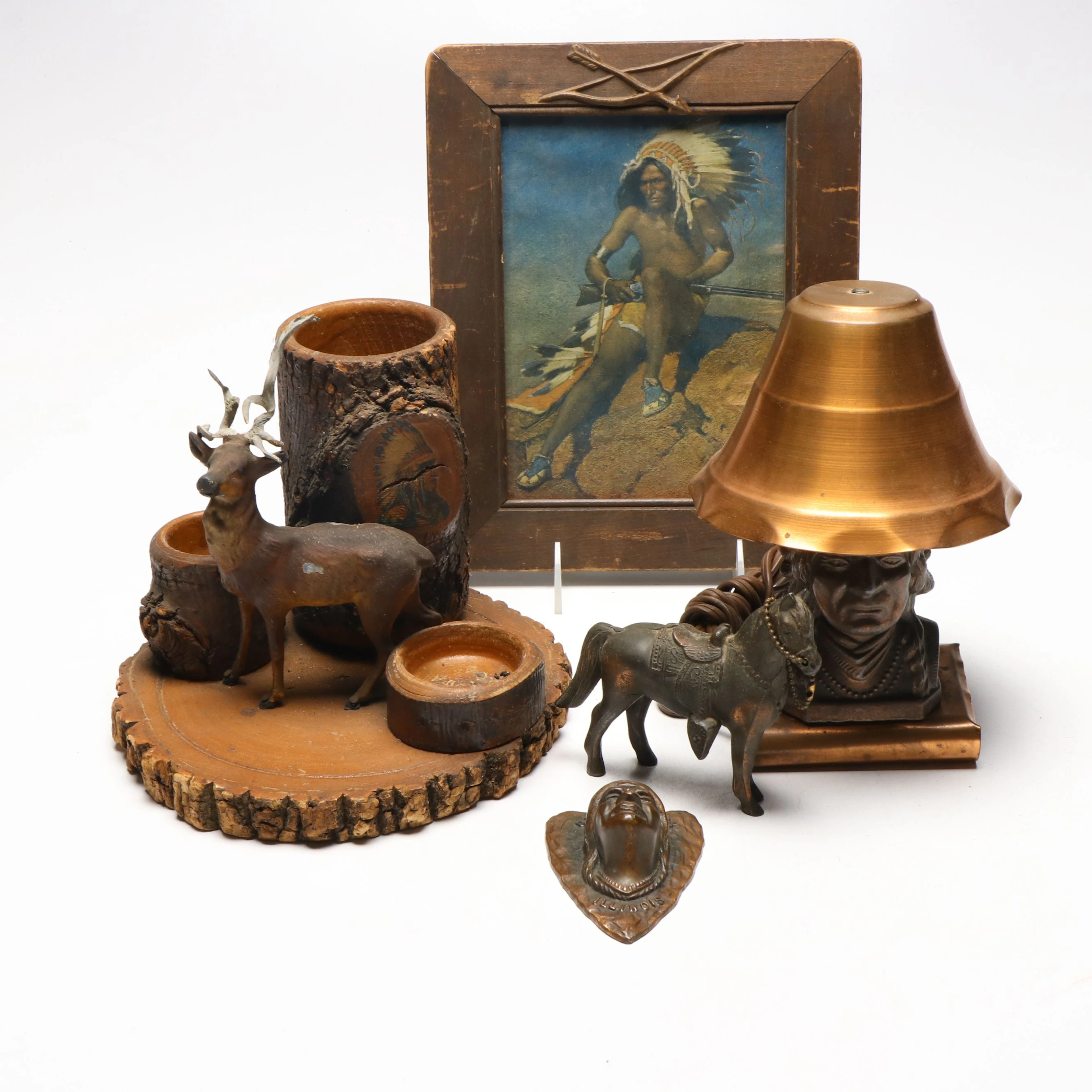 Faux Wood Stag Cigar and Match Holder With More Native American Themed Décor