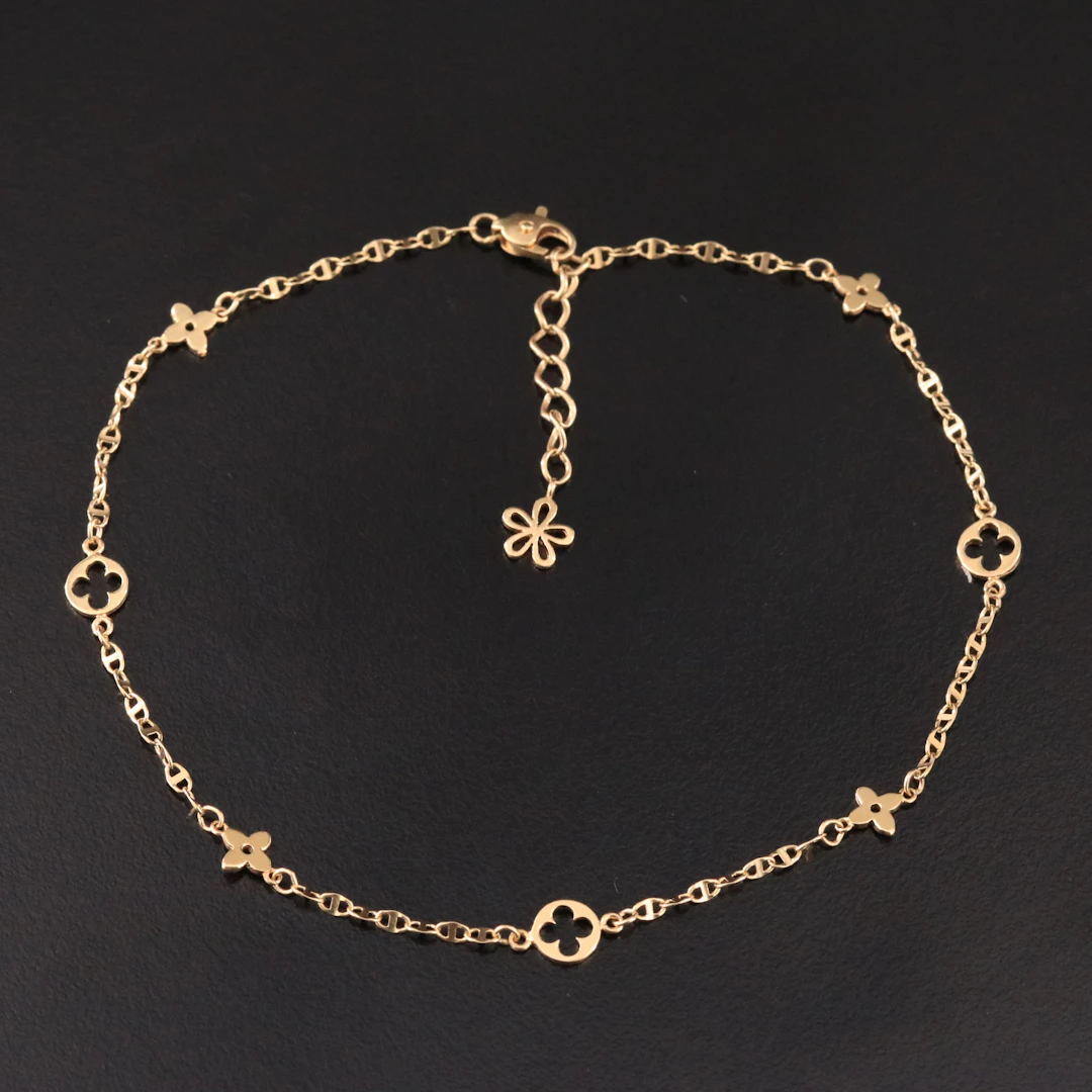 18K Floral Motif Station Bracelet