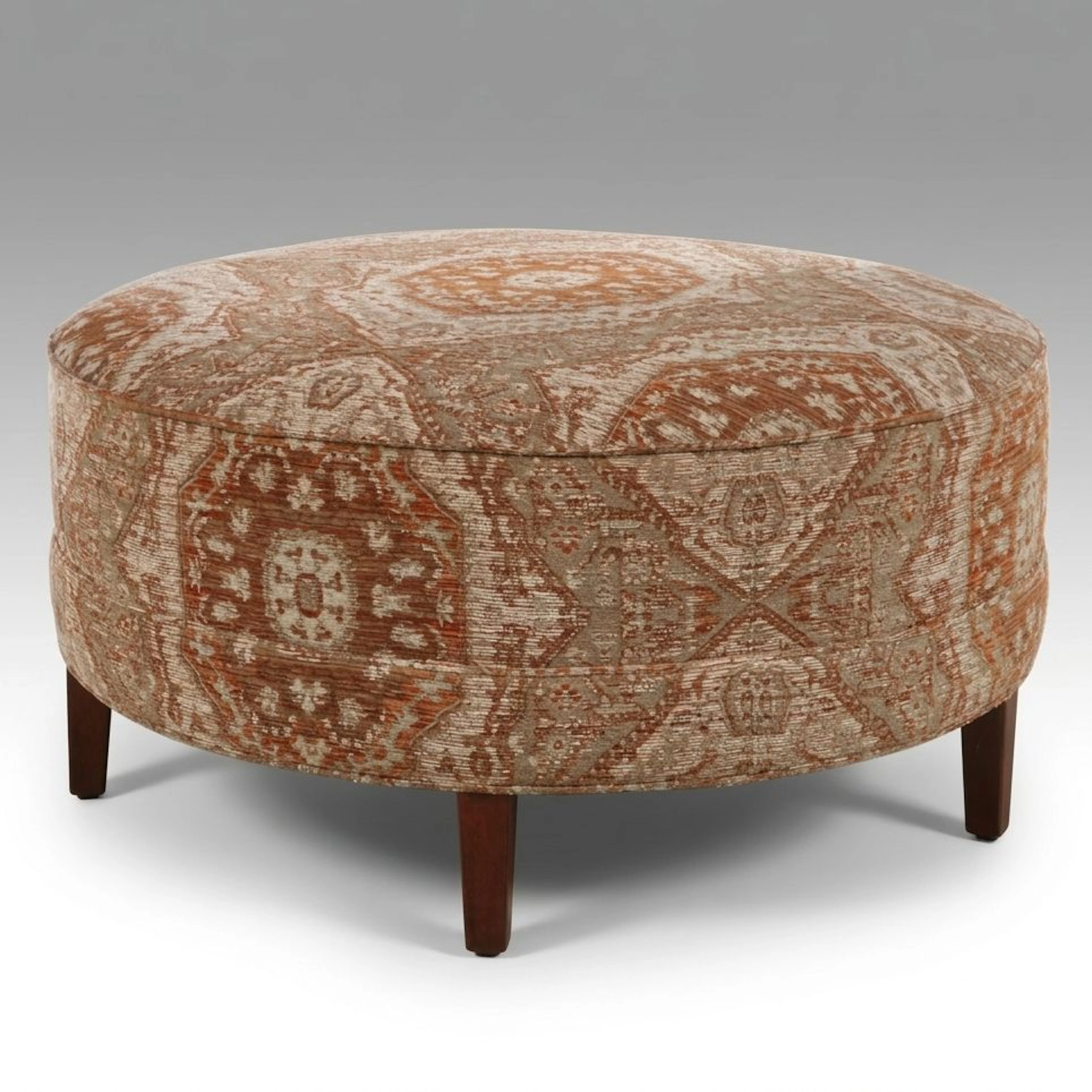 Ethan Allen Patterned Upholstered Round Ottoman