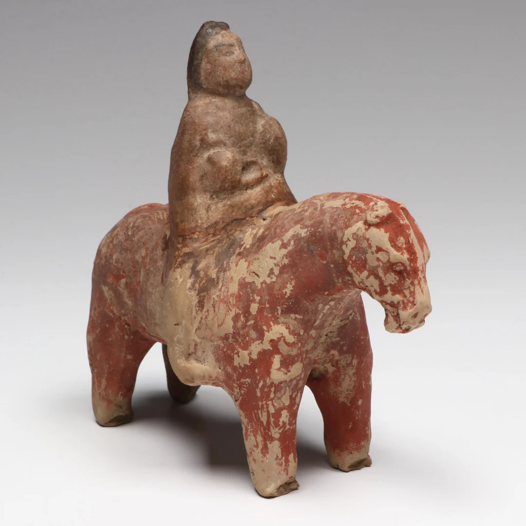 Chinese Tang Dynasty Painted Pottery Equestrian, Circa 618–907 CE
