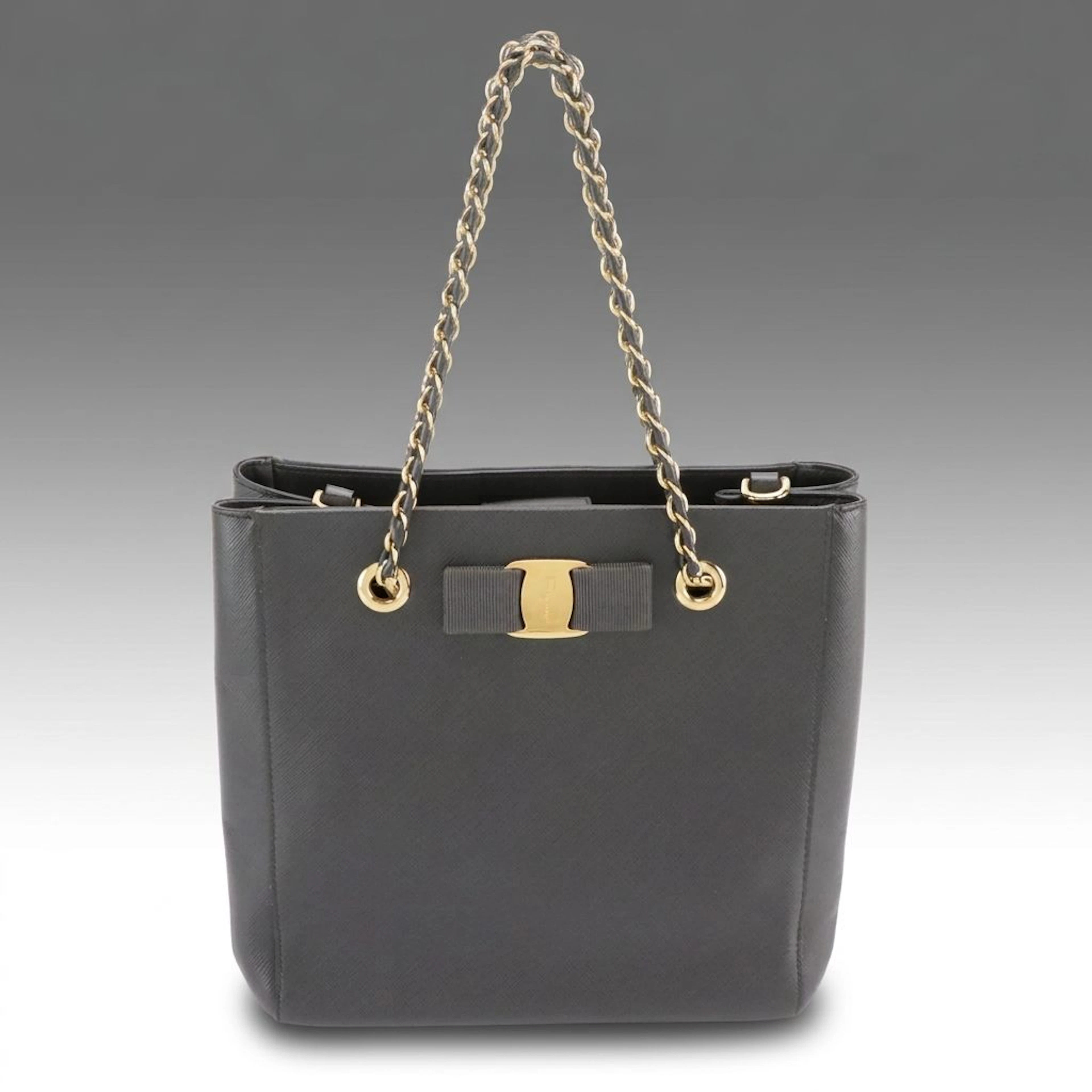 Salvatore Ferragamo 2 Way Vara Bow Shoulder Bag in Gray Saffiano Leather