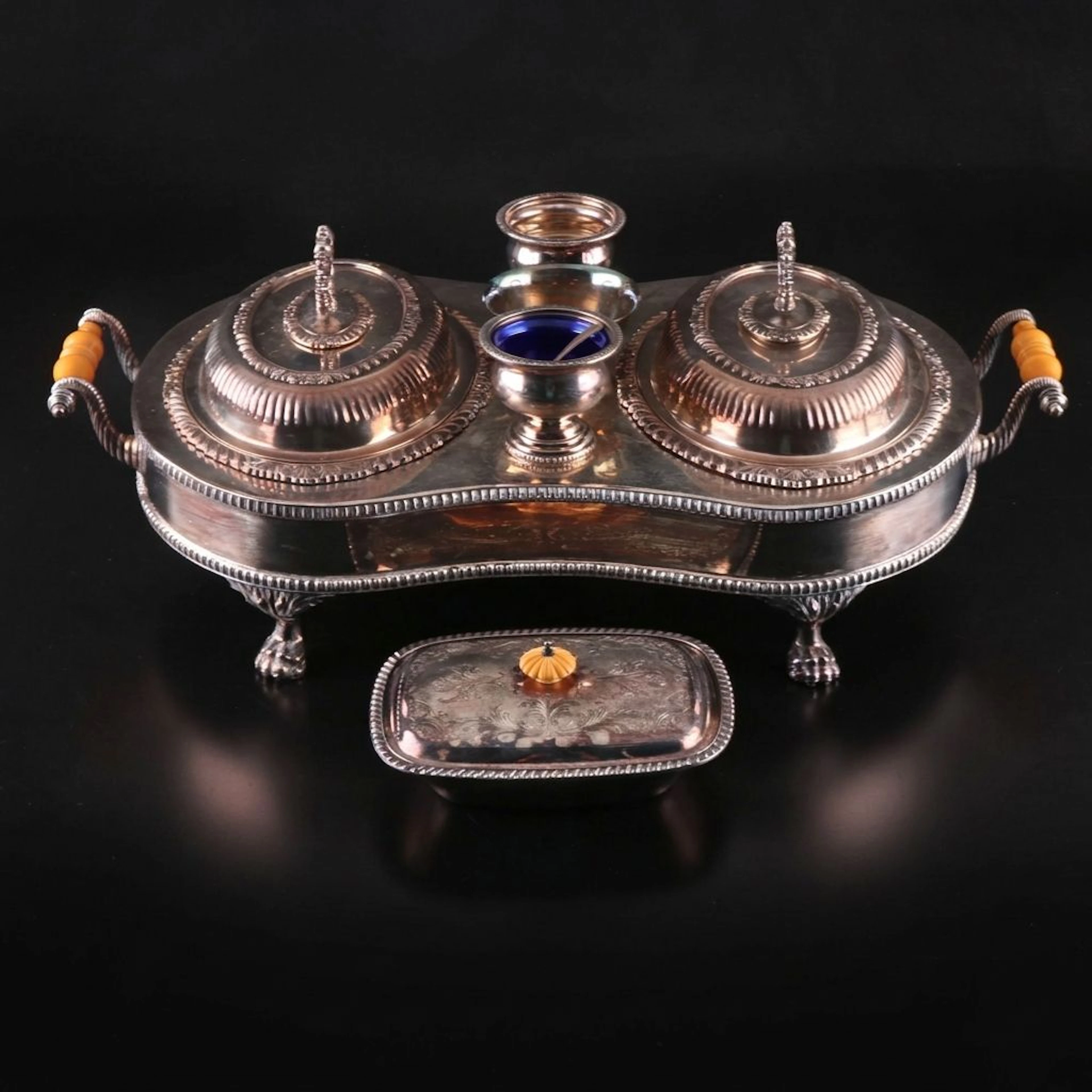 Crown Silver Co. Victorian Style Silver Plate Serving Set with Covered Relish