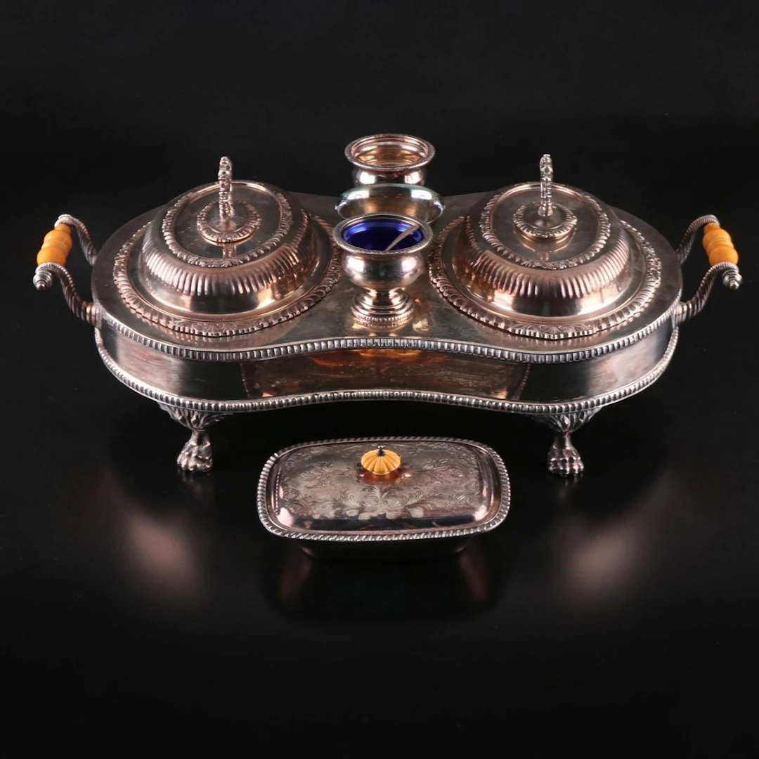 Crown Silver Co. Victorian Style Silver Plate Serving Set with Covered Relish