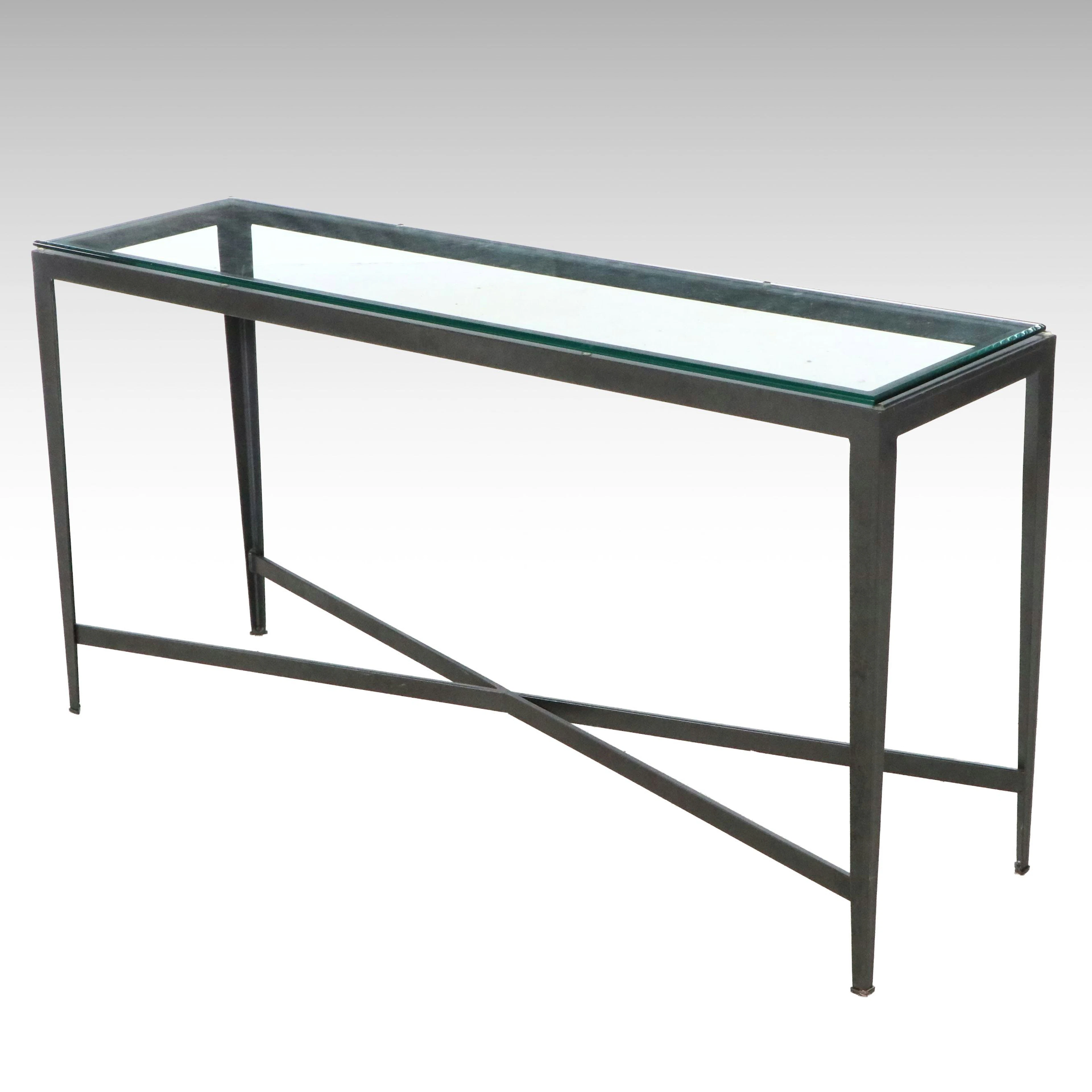 Modern Directoire Style Glass Top Metal Frame Console Table, 21st Century