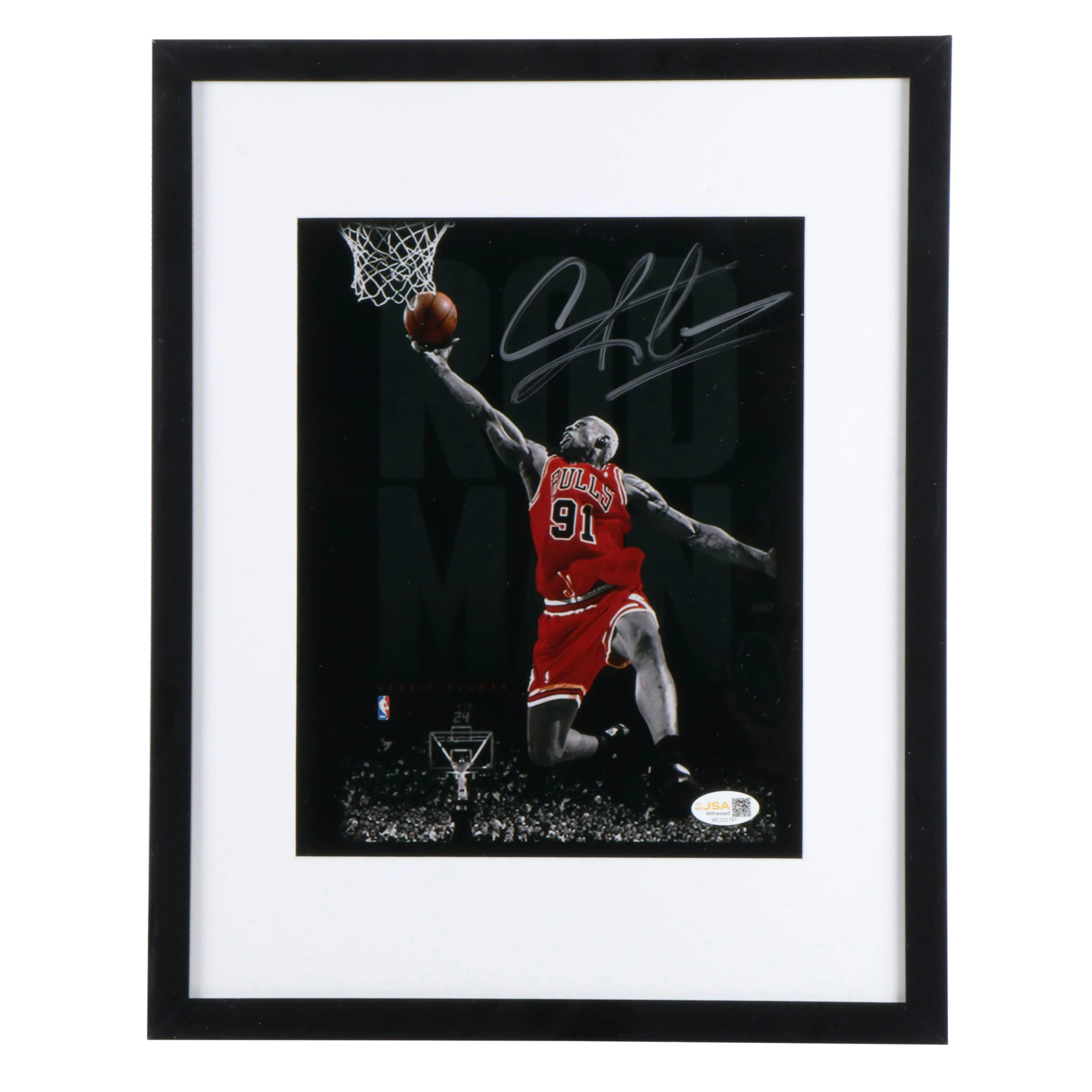 Dennis Rodman Signed Chicago Bulls Basketball Print in Matted Frame, JSA