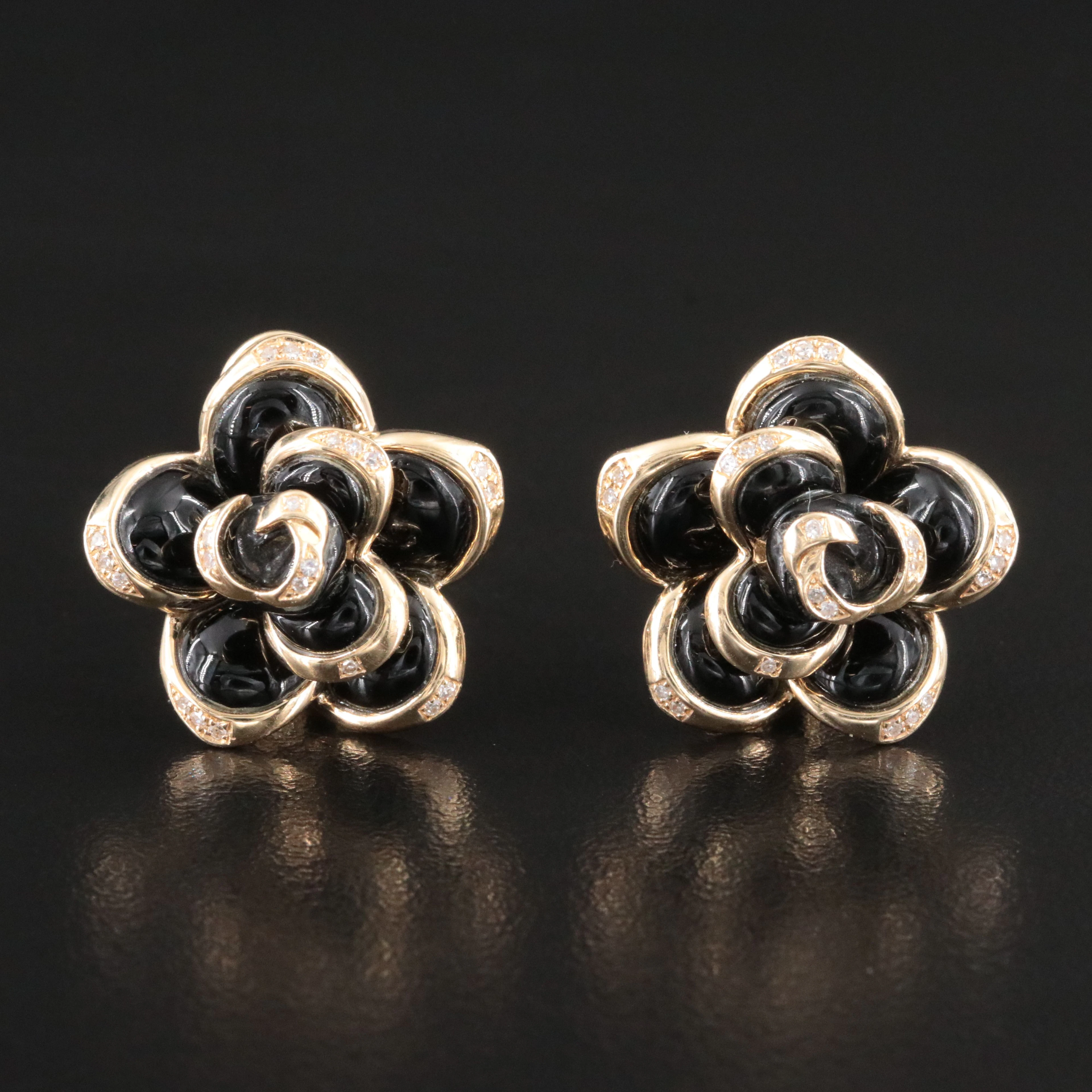 EFFY 14K Diamond and Black Onyx Flower Earrings