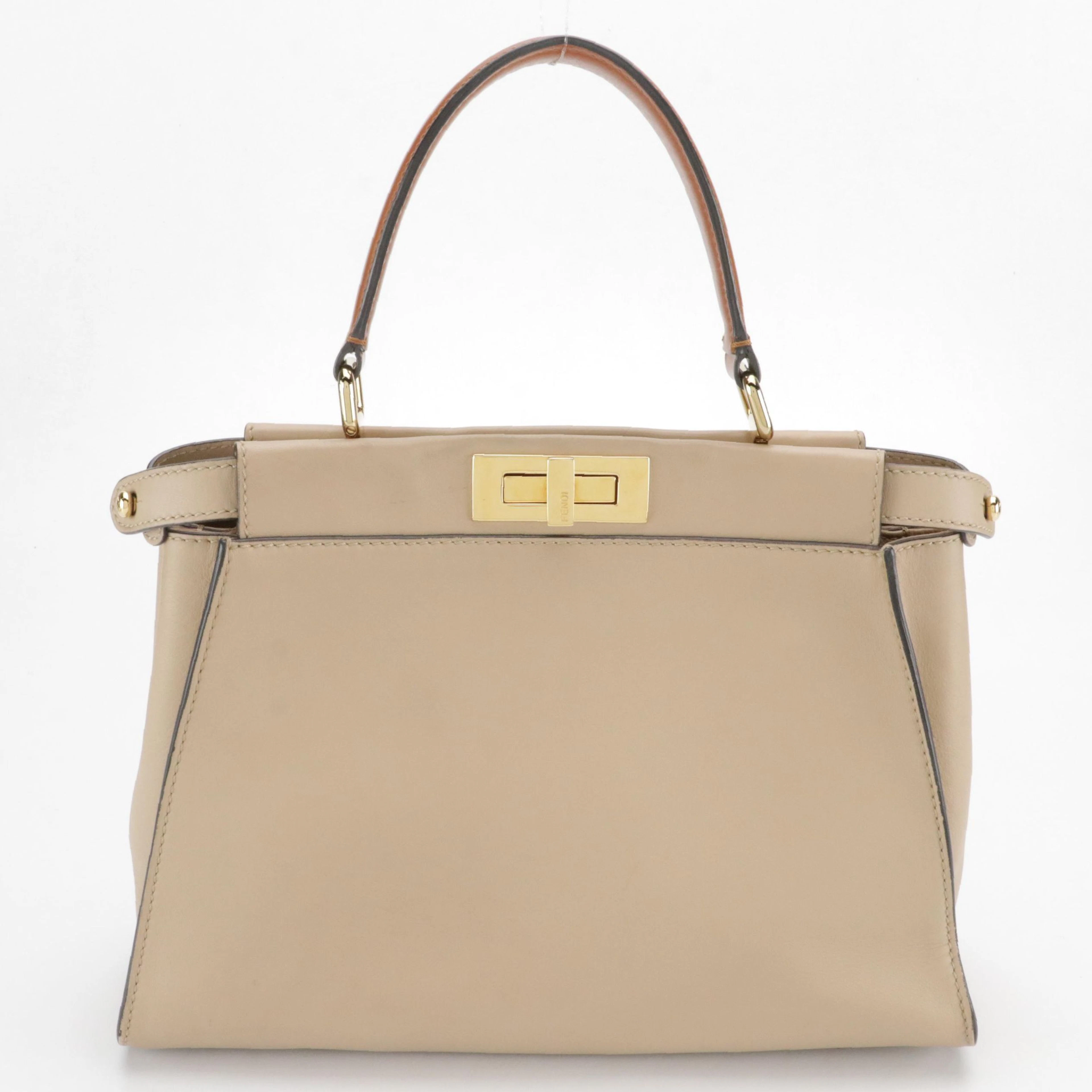 Fendi Medium Peekaboo Two-Way Bag in Beige Calfskin Leather