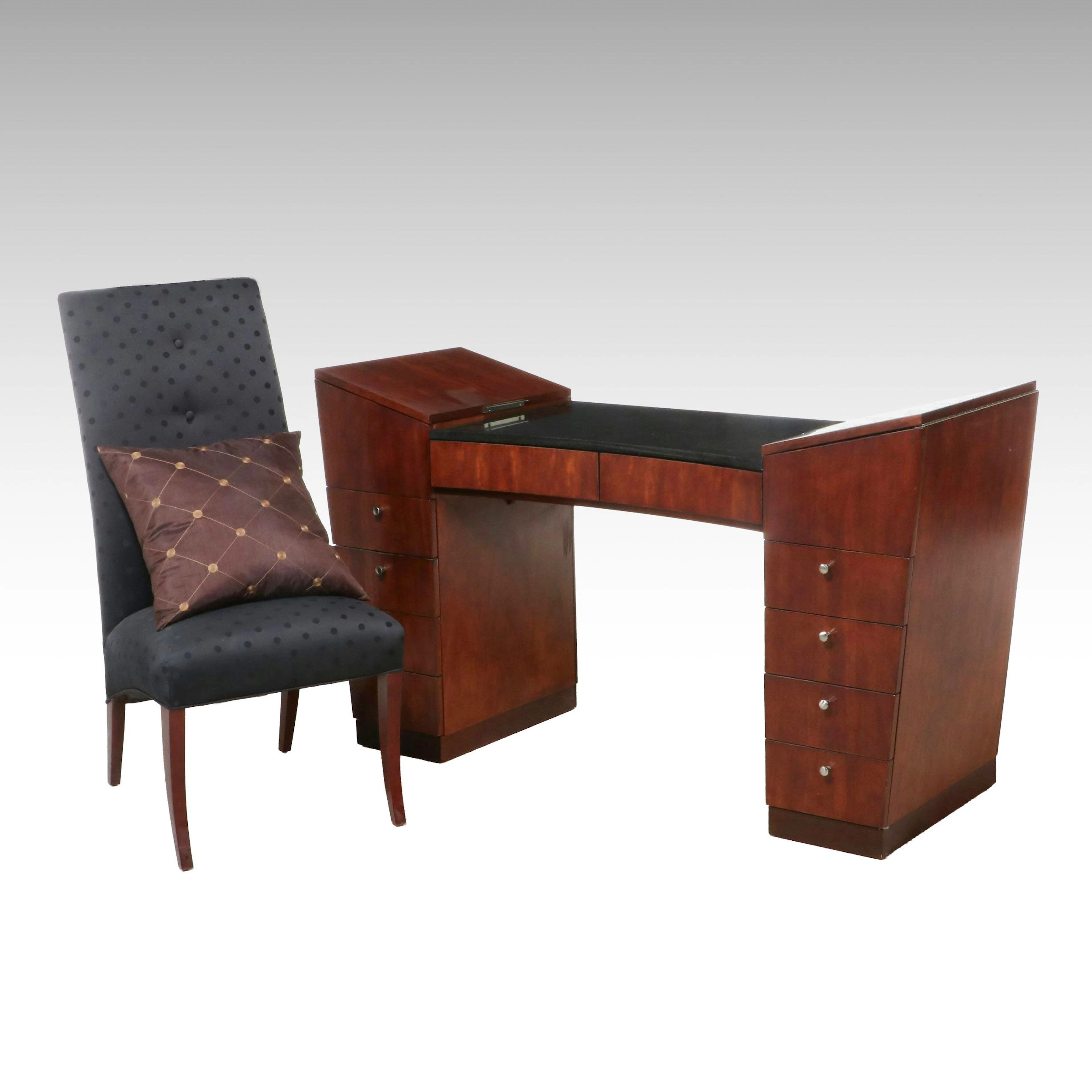 Hickory White Art Deco Style Desk after Leon Jallot with Chair